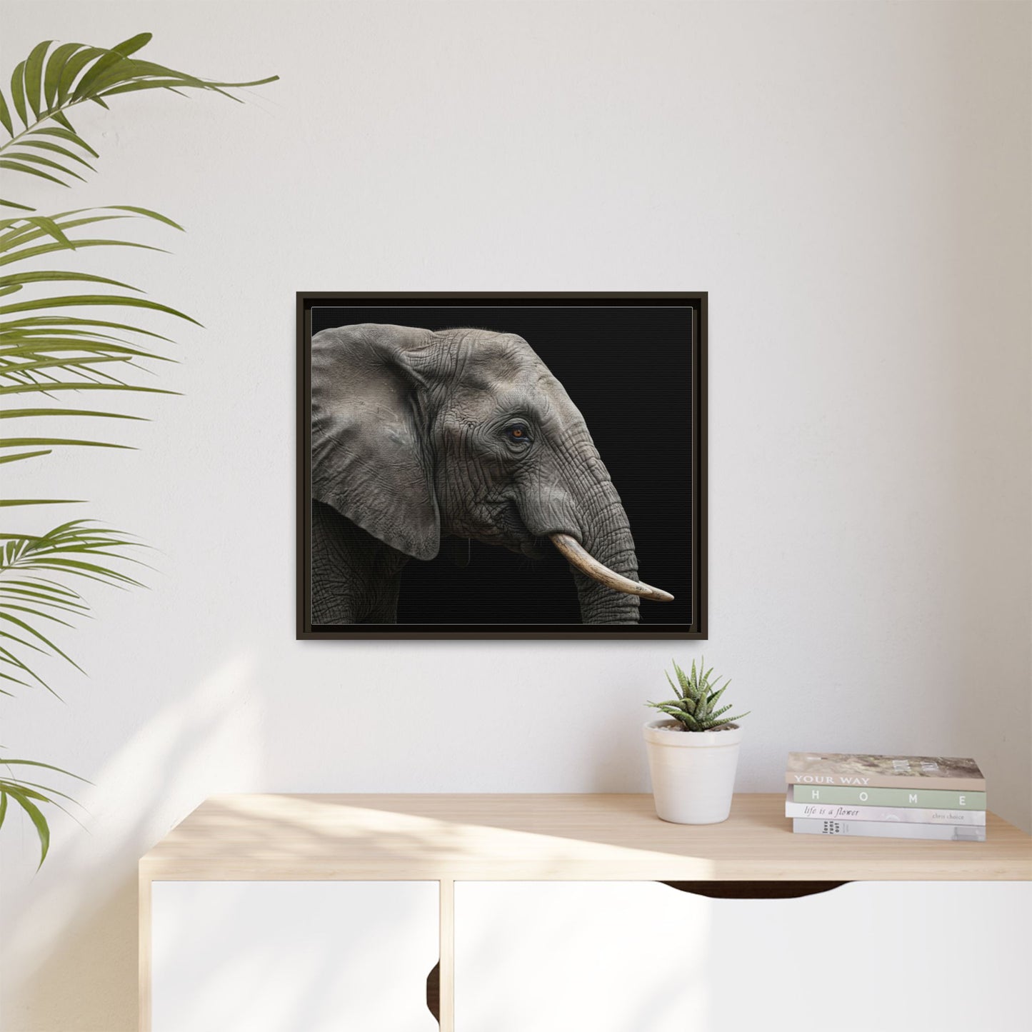Framed Canvas Print — Elephant In Colour