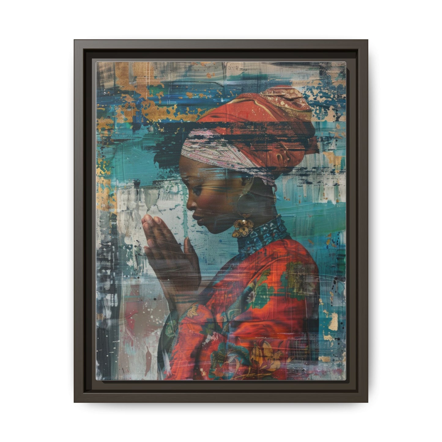 Framed Canvas Print — Woman In Red Dress Praying
