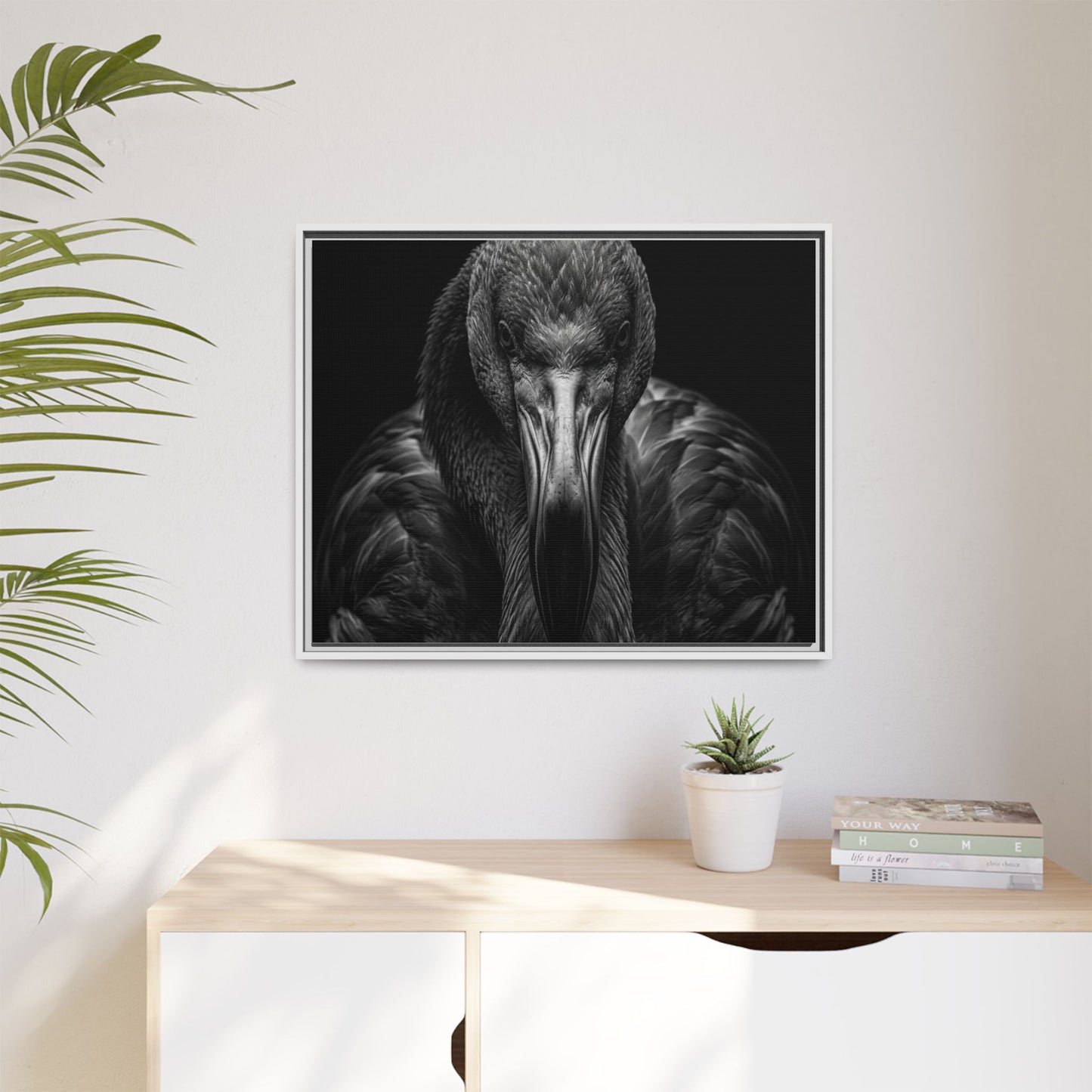 Framed Canvas Print — Flamingo In Black