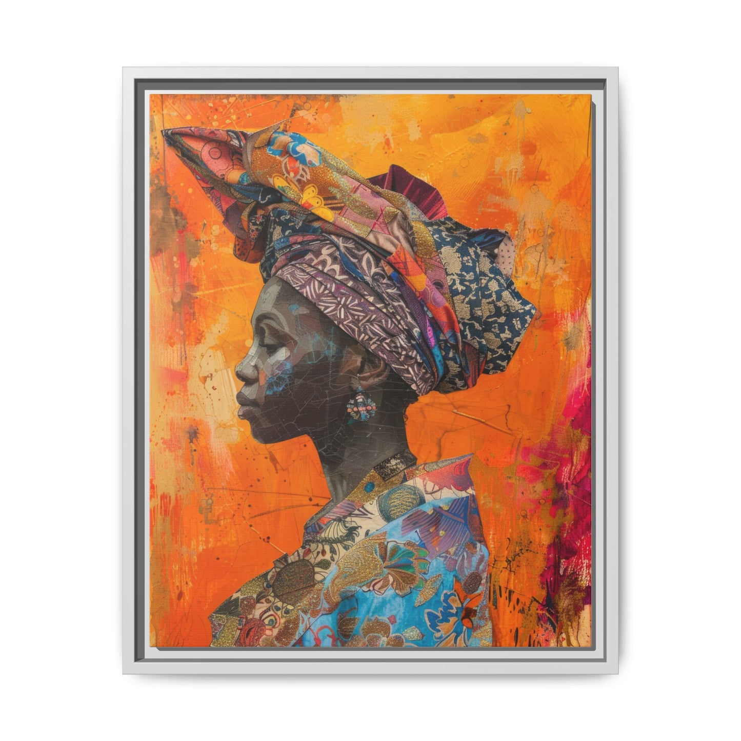Framed Canvas Print — Woman Wearing Colourful Head Scarf