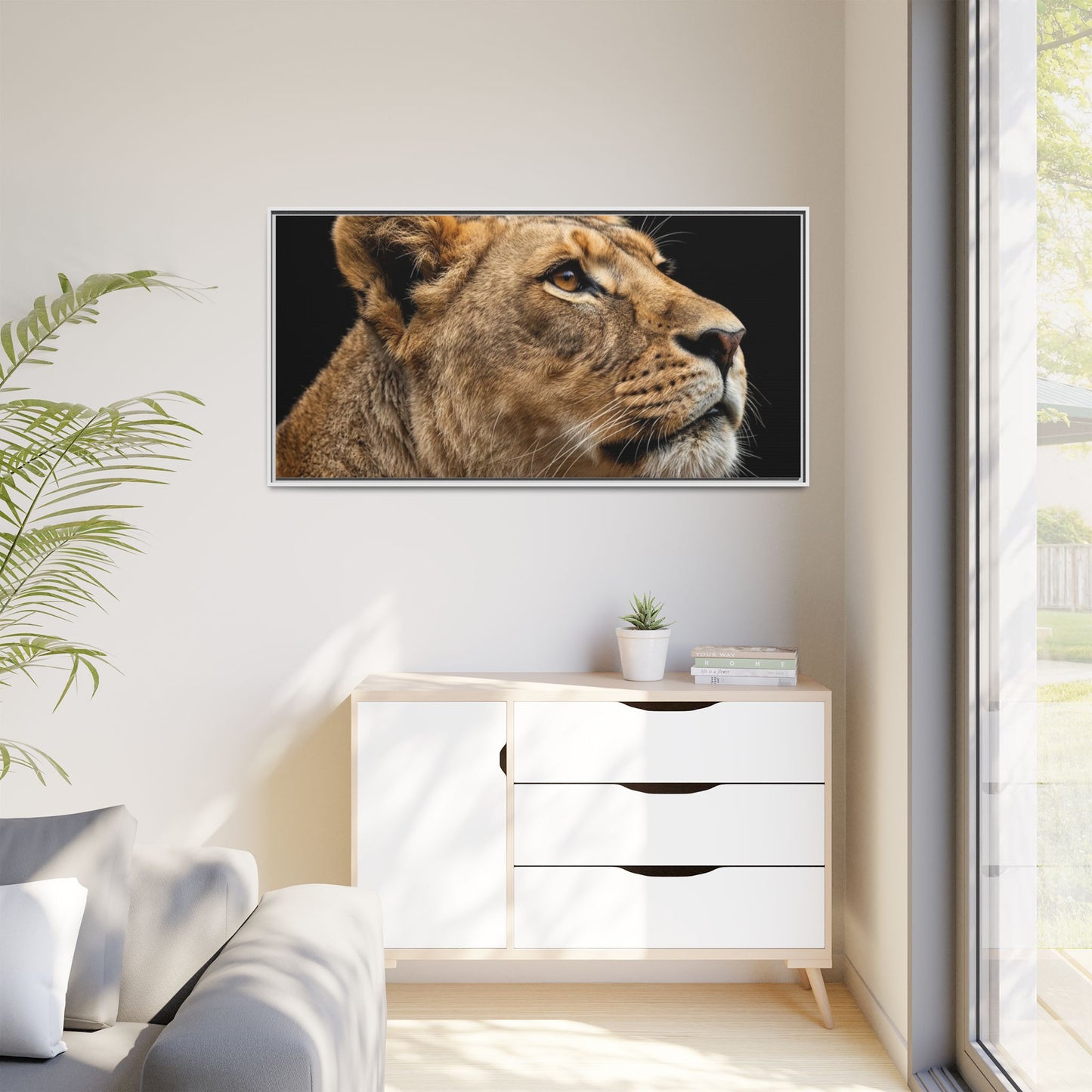 Framed Canvas Print — Lioness In Colour
