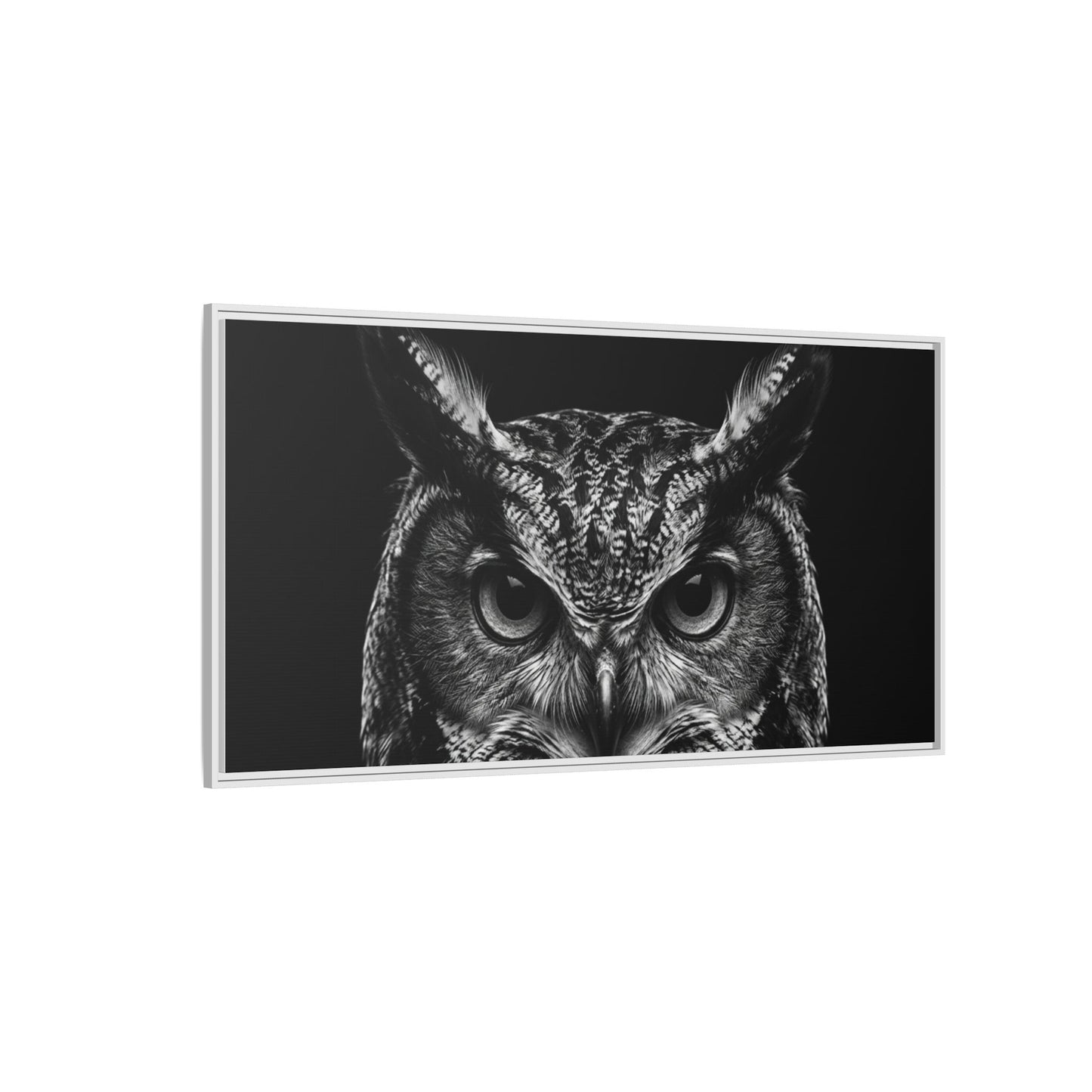 Framed Canvas Print — Scops Owl In Black