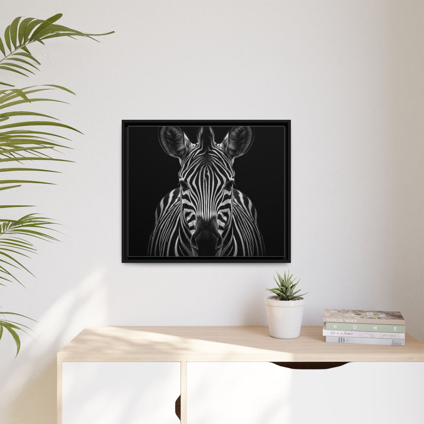 Framed Canvas Print — Zebra In Black