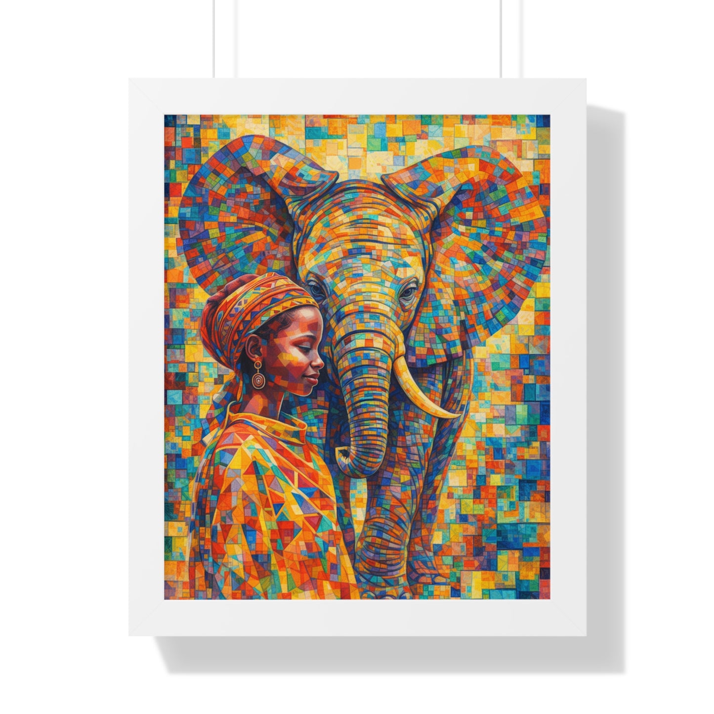 Framed Print — Elephant & Girl Cubism