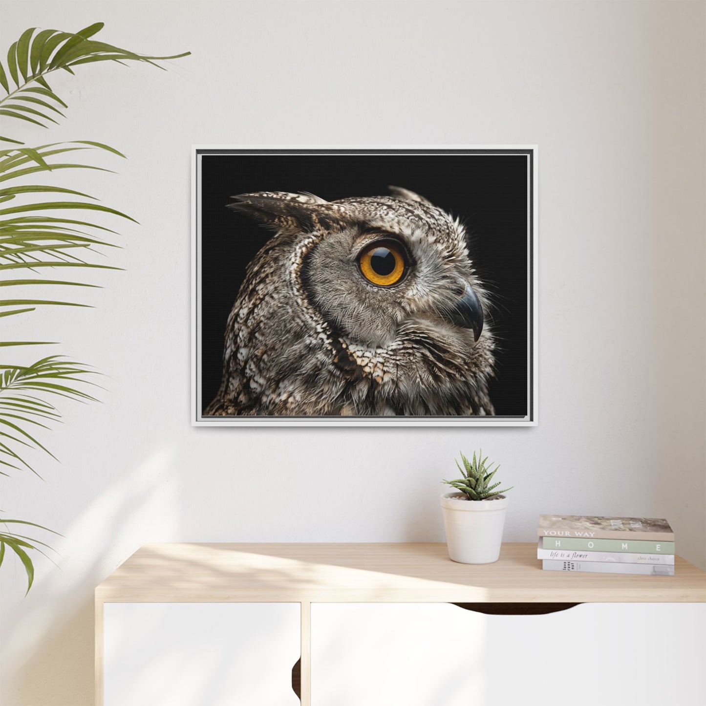 Framed Canvas Print — Scops Owl In Colour