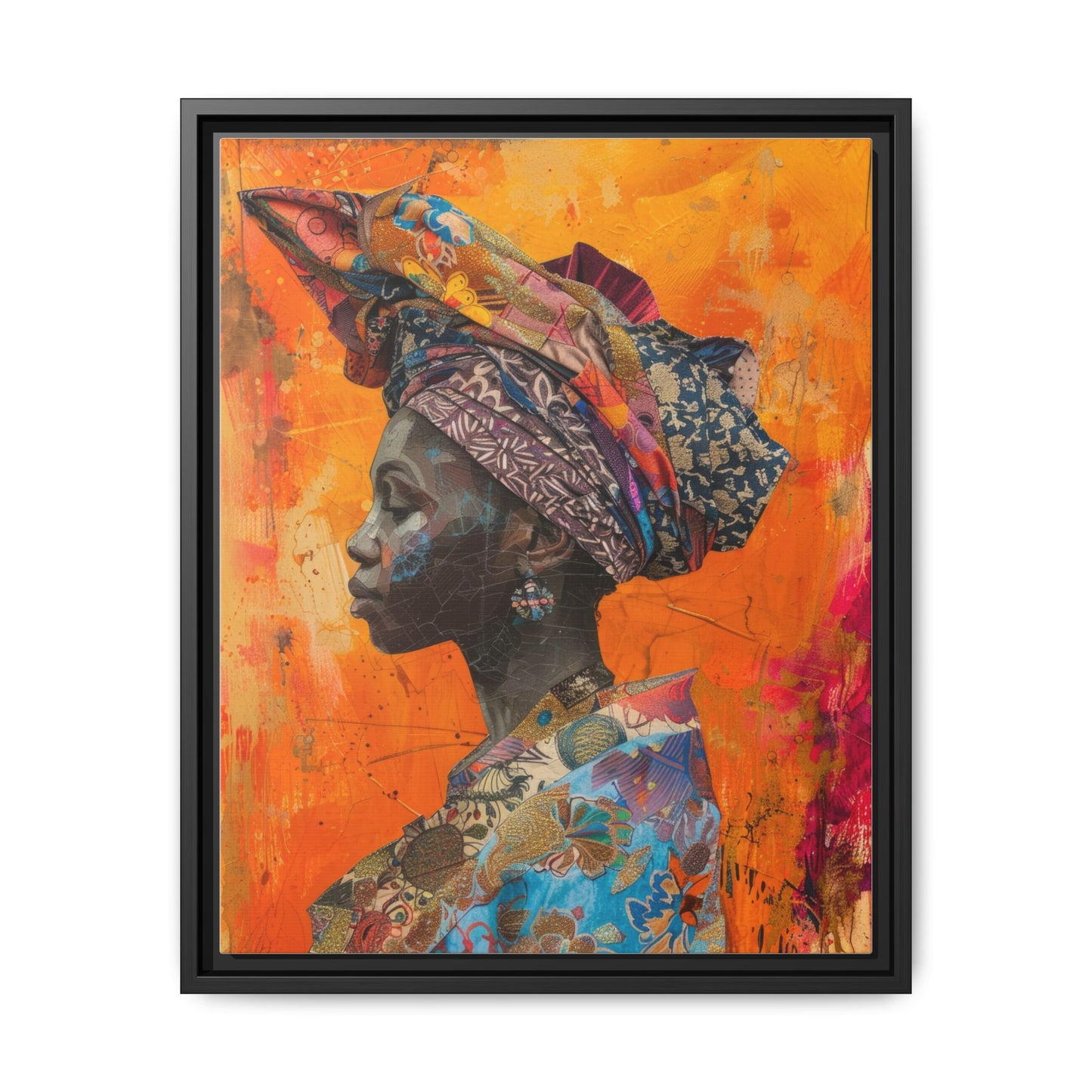 Framed Canvas Print — Woman Wearing Colourful Head Scarf