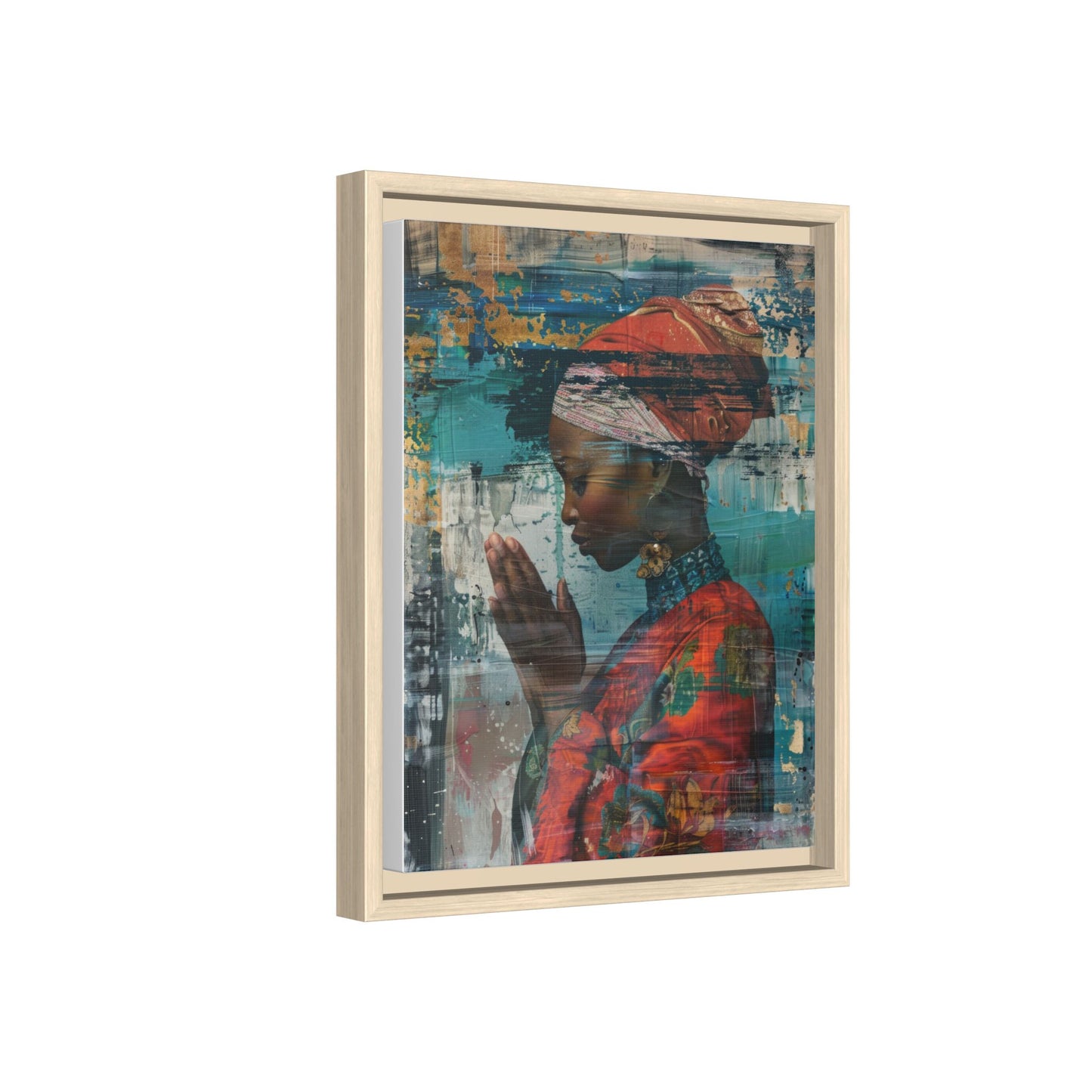 Framed Canvas Print — Woman In Red Dress Praying