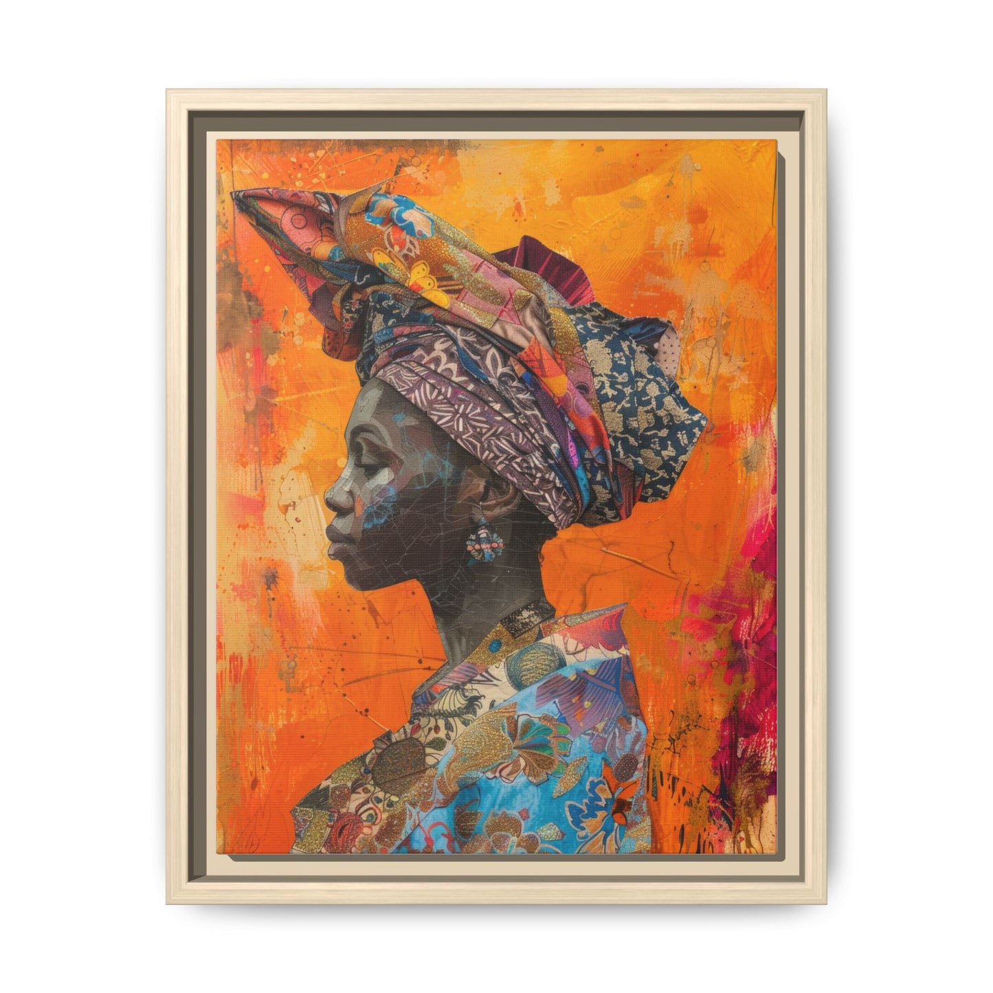 Framed Canvas Print — Woman Wearing Colourful Head Scarf