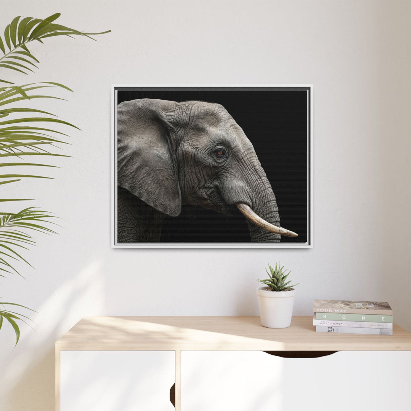 Framed Canvas Print — Elephant In Colour