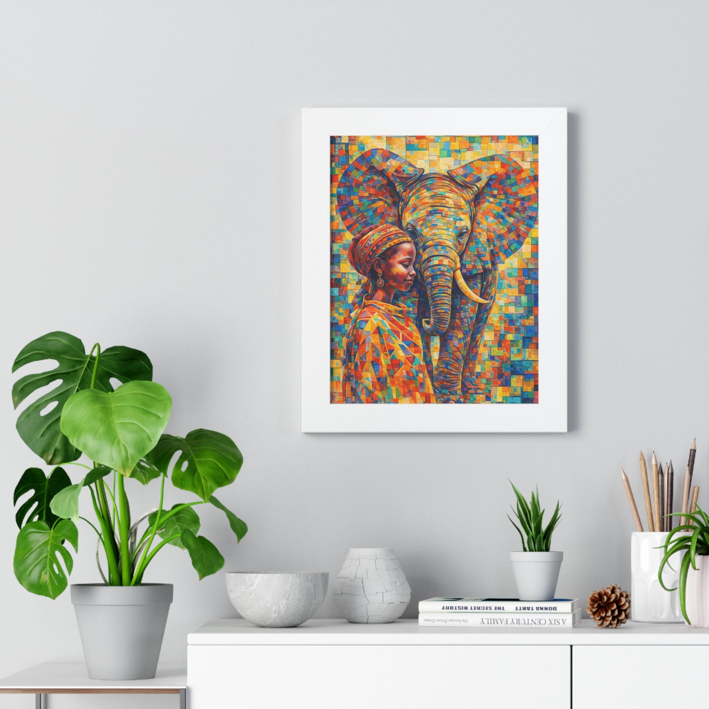 Framed Print — Elephant & Girl Cubism