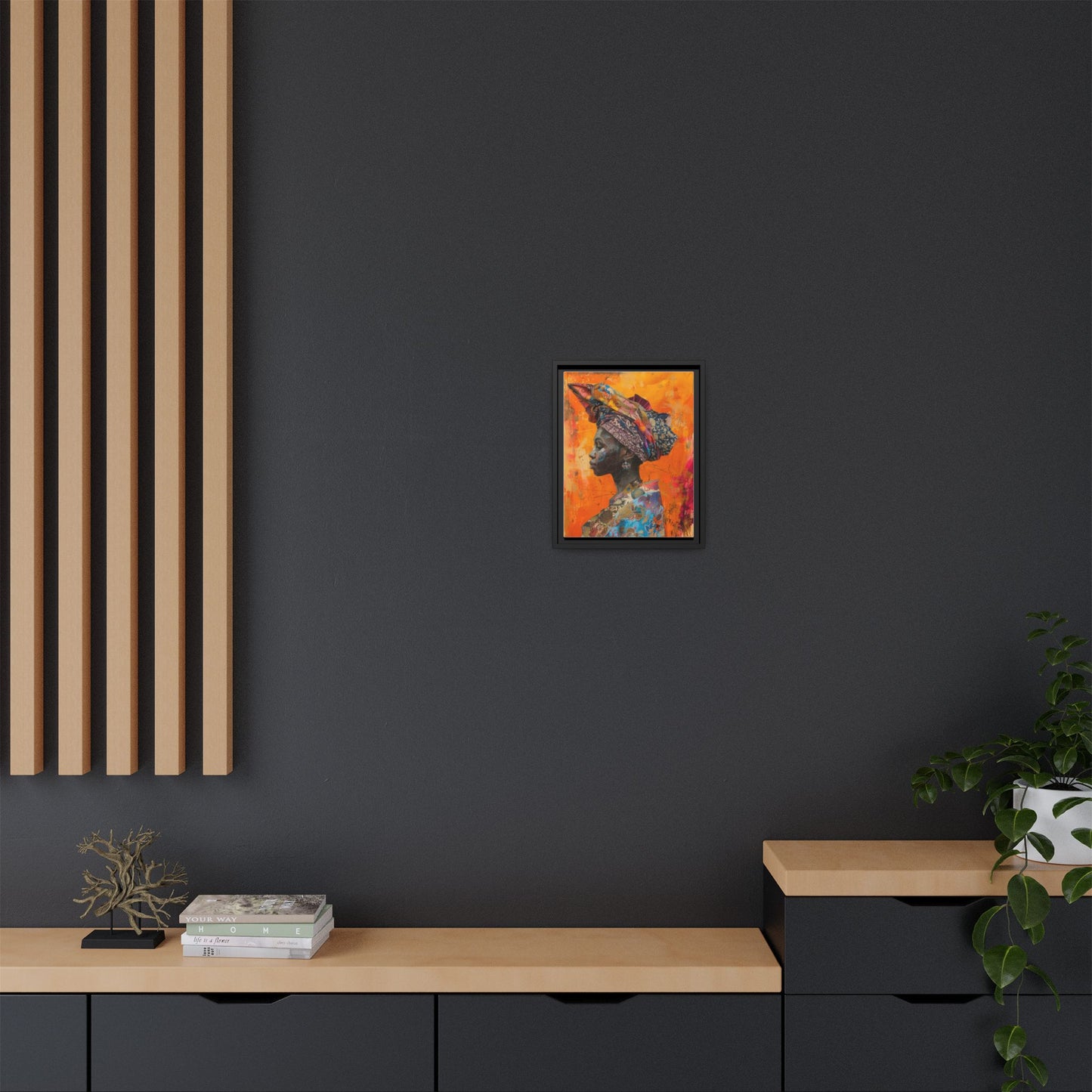 Framed Canvas Print — Woman Wearing Colourful Head Scarf