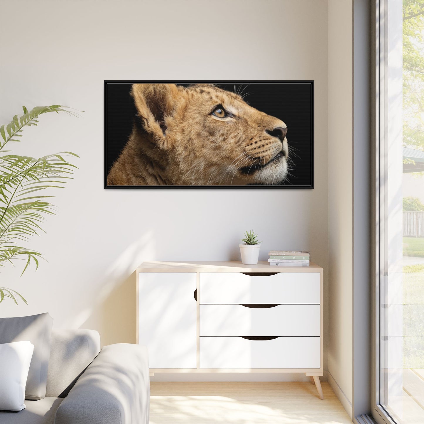 Framed Canvas Print — Lion Cub In Colour
