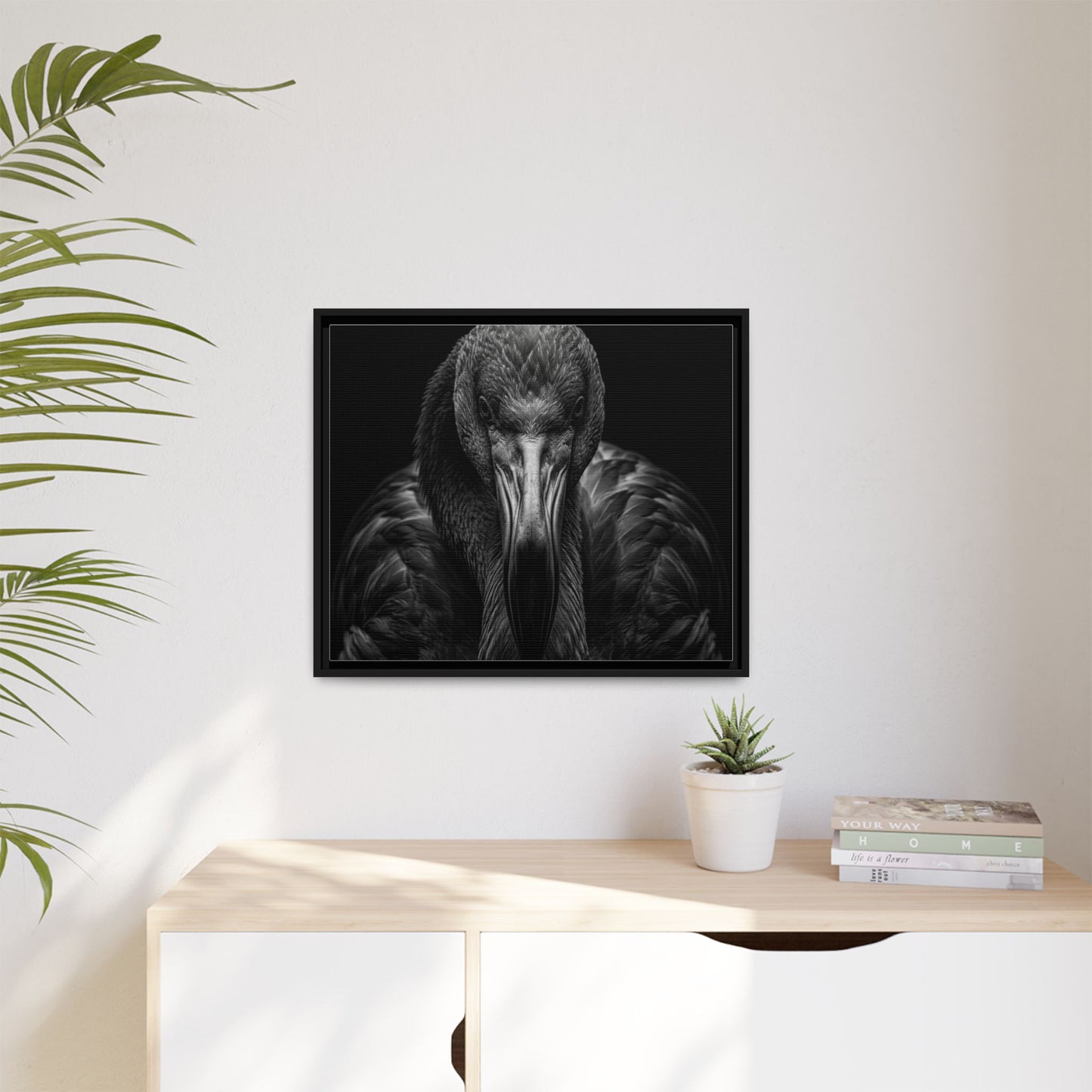 Framed Canvas Print — Flamingo In Black