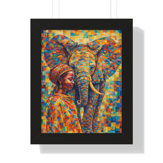 Framed Print — Elephant & Girl Cubism