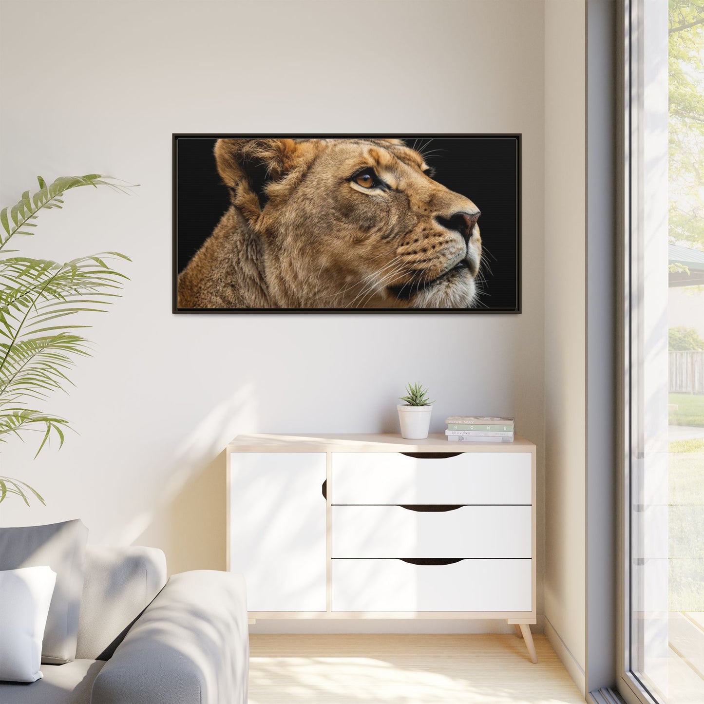 Framed Canvas Print — Lioness In Colour