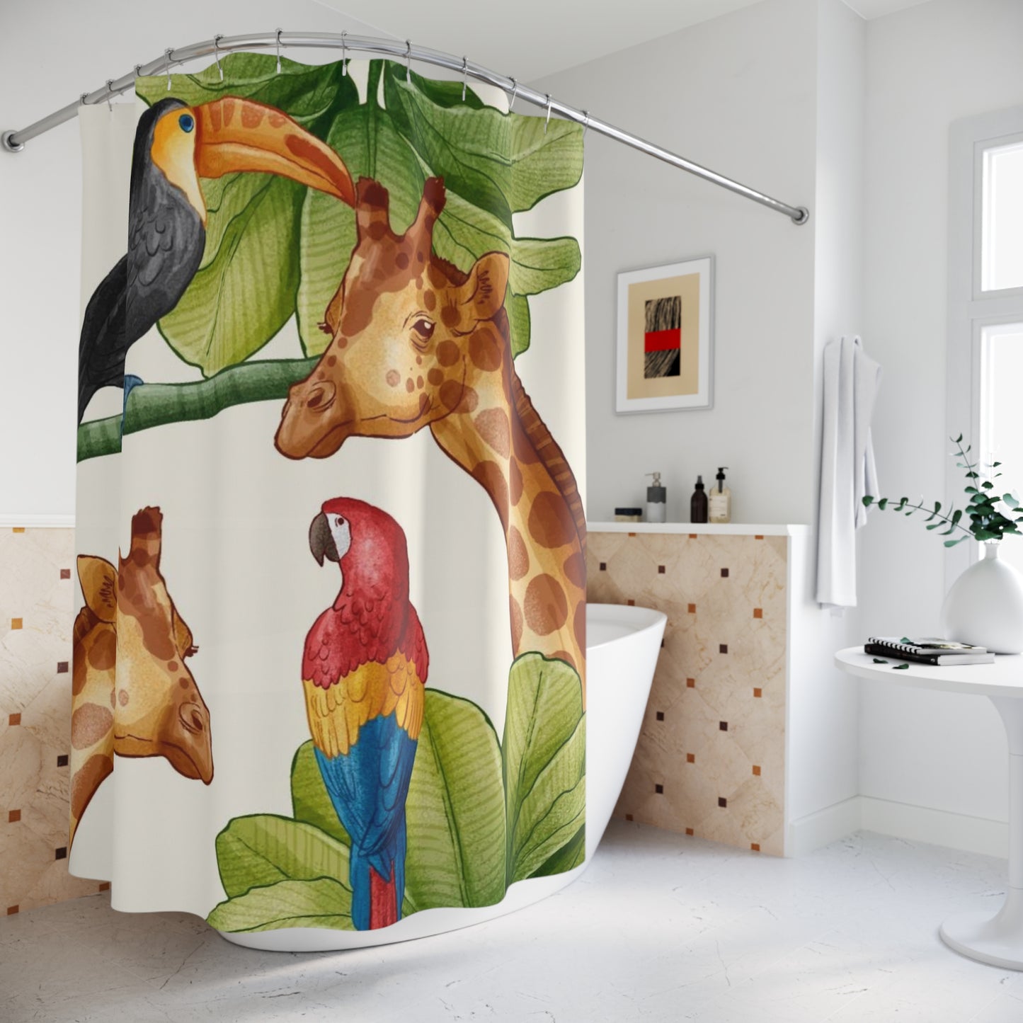 Shower Curtain — Giraffes & Tropical Birds