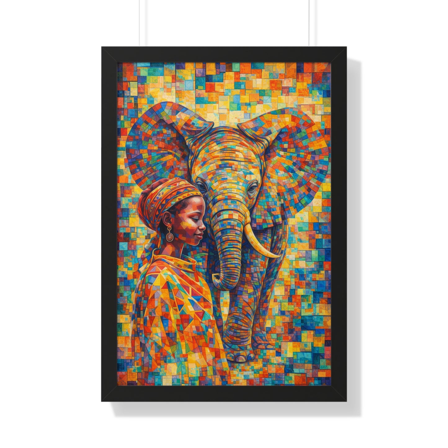 Framed Print — Elephant & Girl Cubism