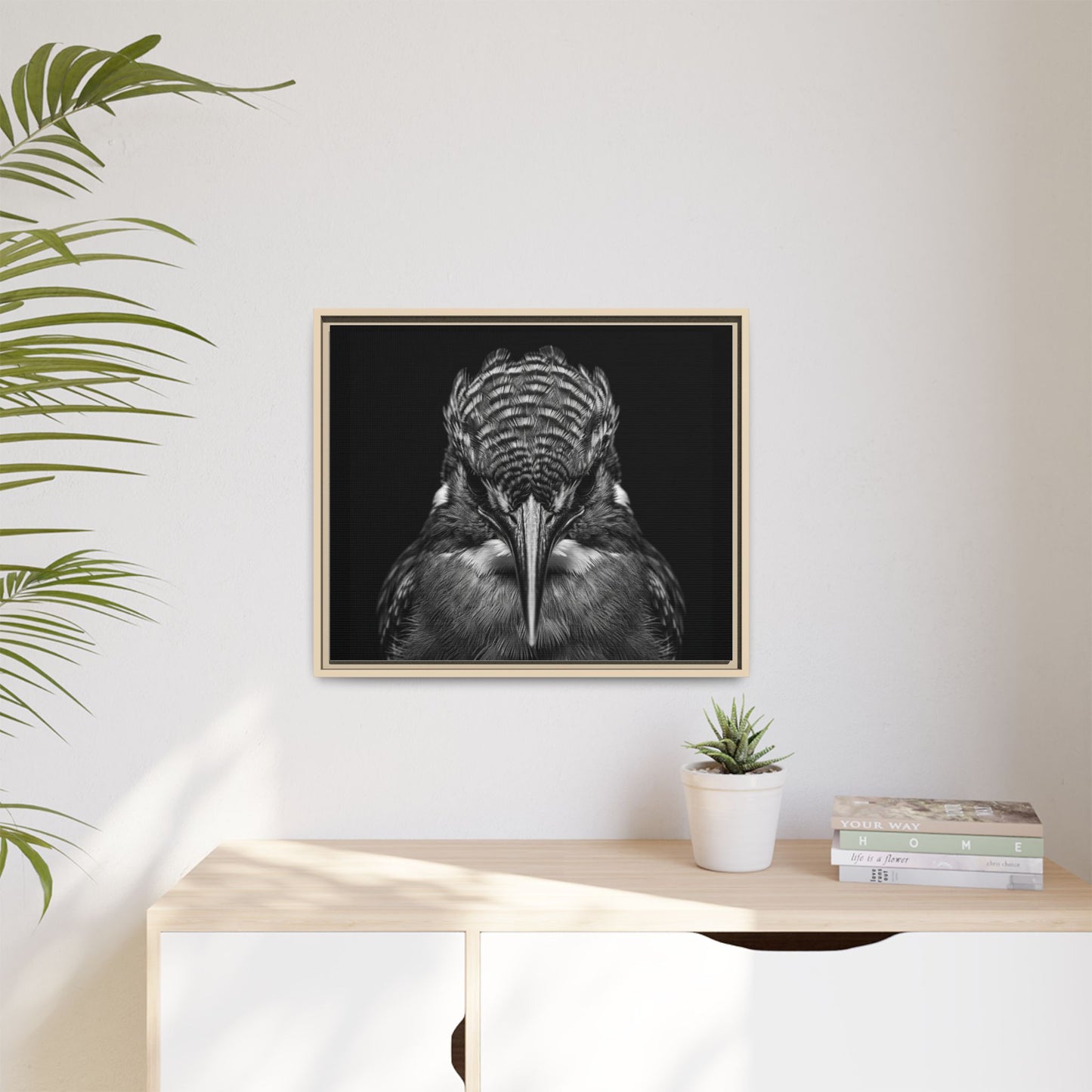 Framed Canvas Print — Malachite Kingfisher In Black