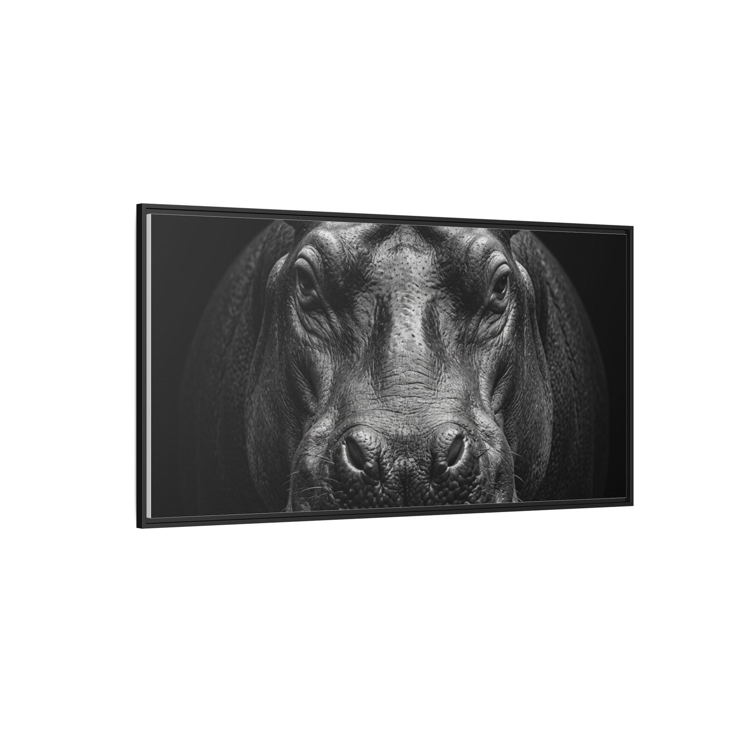 Framed Canvas Print — Hippopotamus In Black