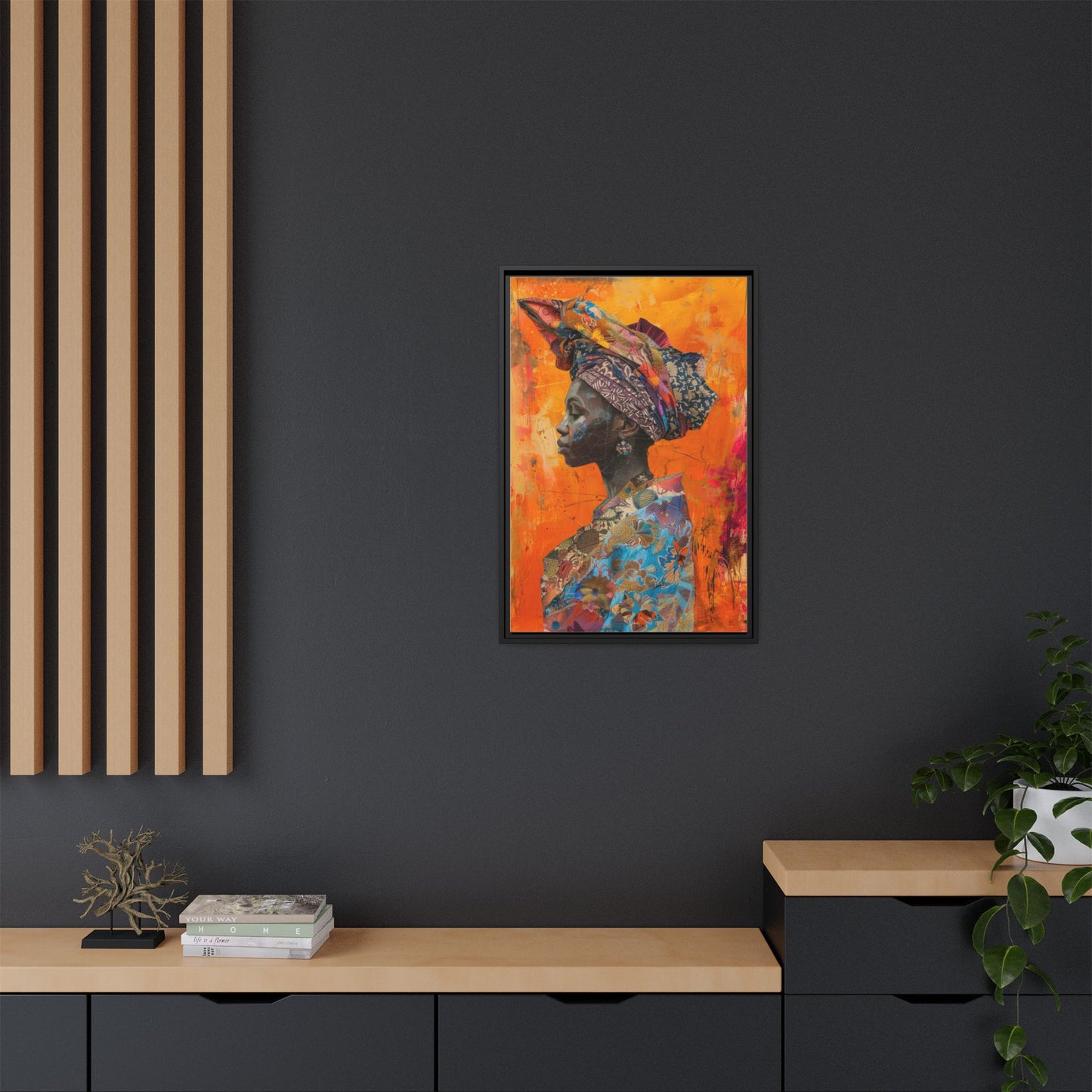 Framed Canvas Print — Woman Wearing Colourful Head Scarf