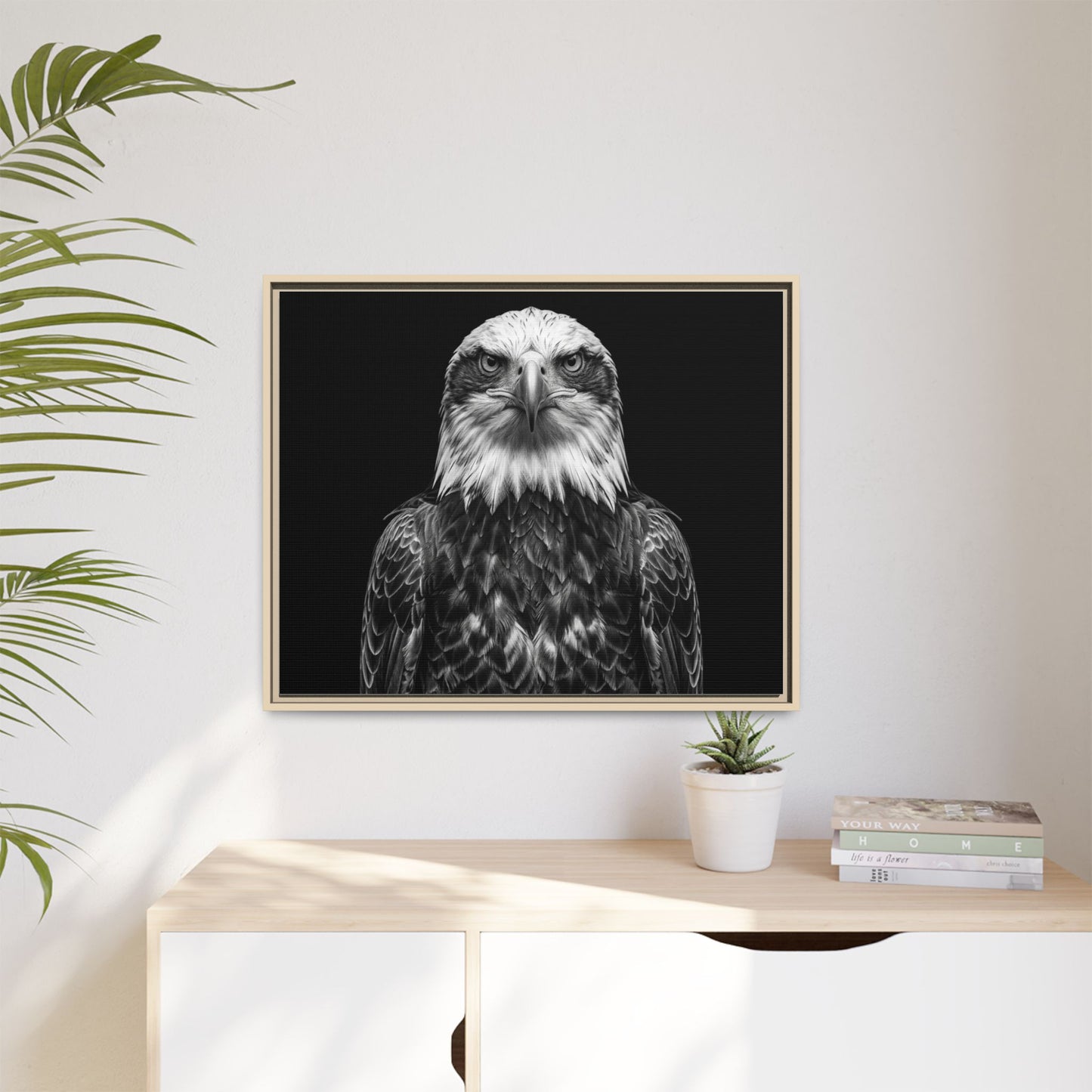 Framed Canvas Print — Fish Eagle In Black