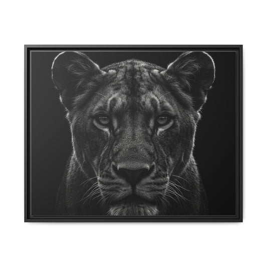Framed Canvas Print — Lioness In Black