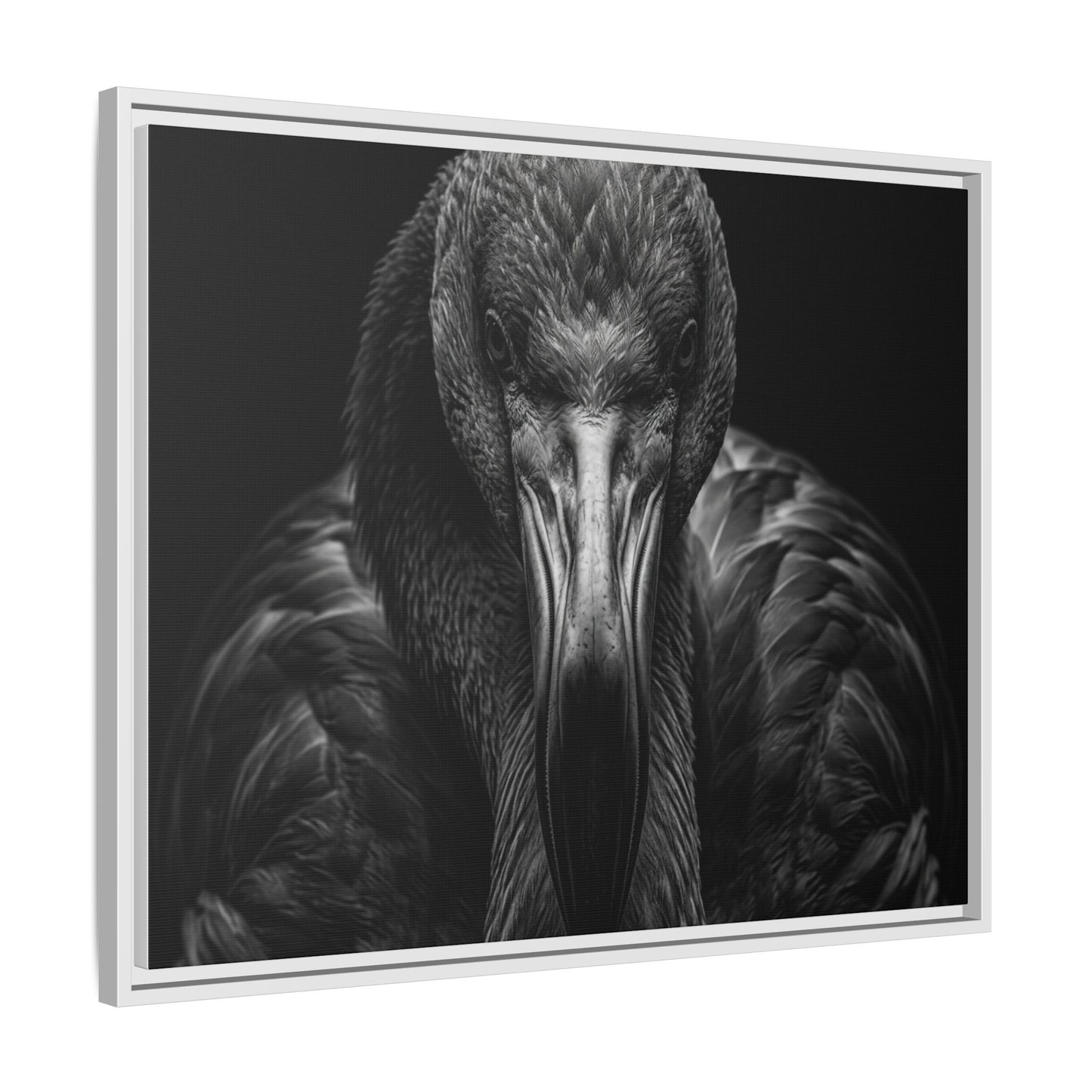 Framed Canvas Print — Flamingo In Black