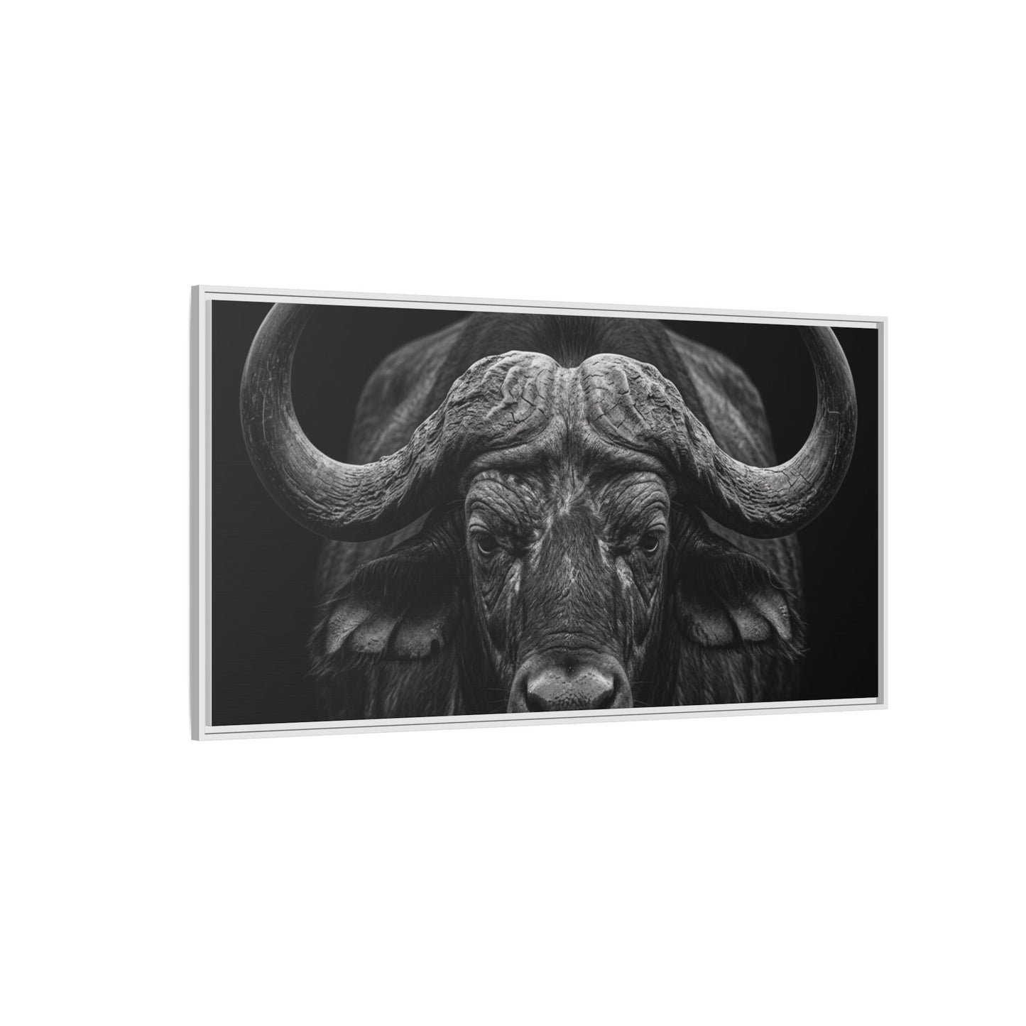 Framed Canvas Print — Cape Buffalo In Black