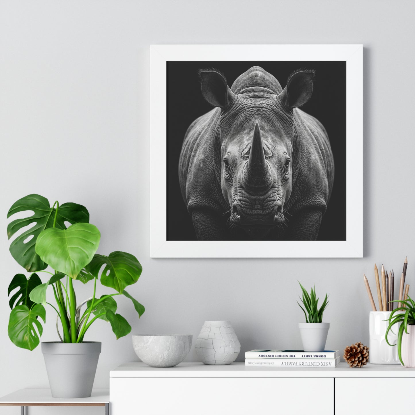 Framed Art Print –  Rhinoceros In Black