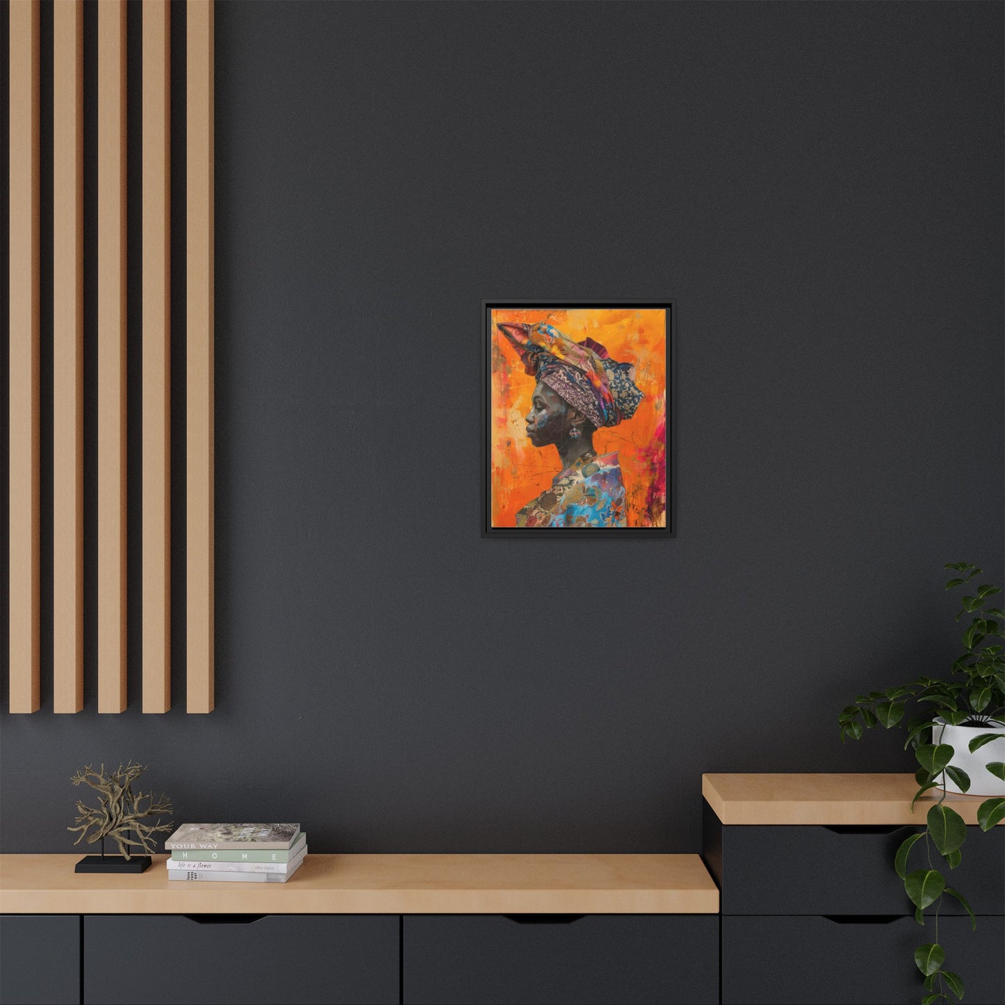 Framed Canvas Print — Woman Wearing Colourful Head Scarf