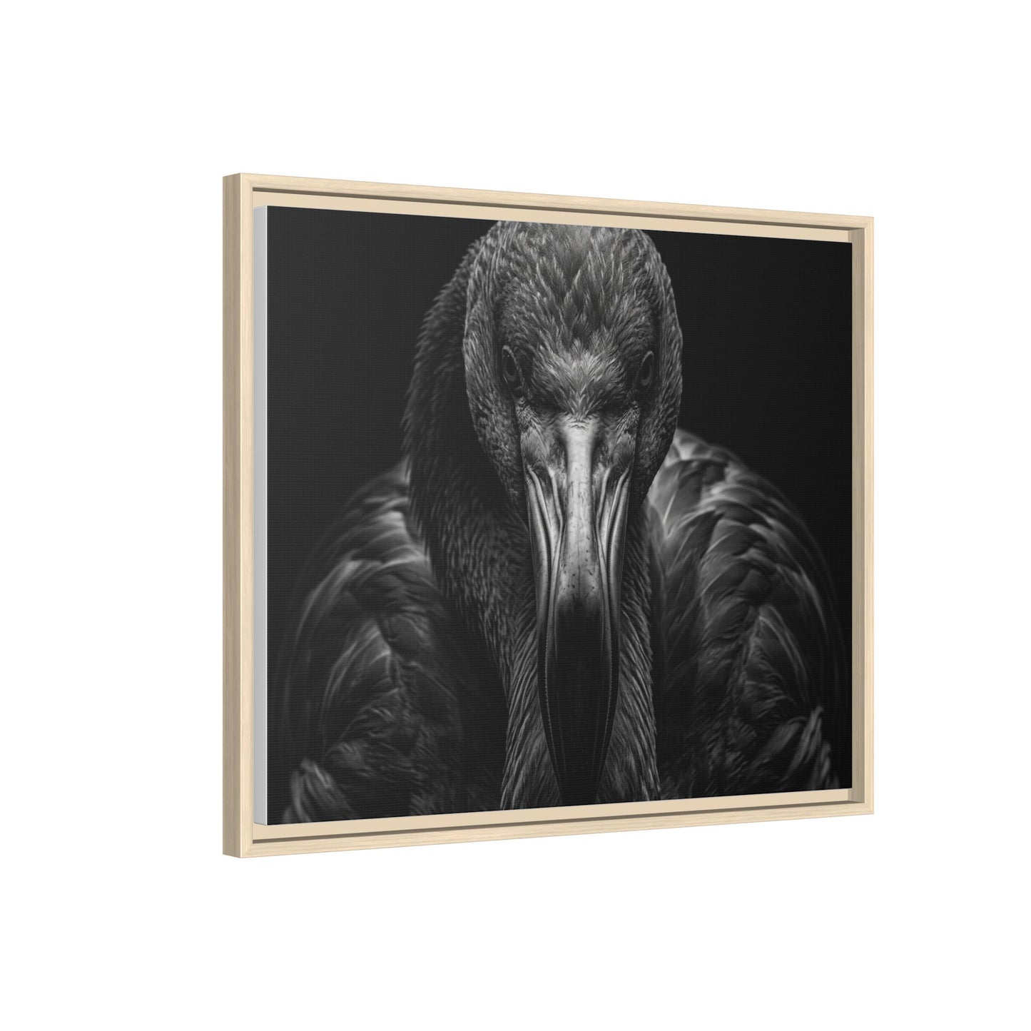 Framed Canvas Print — Flamingo In Black