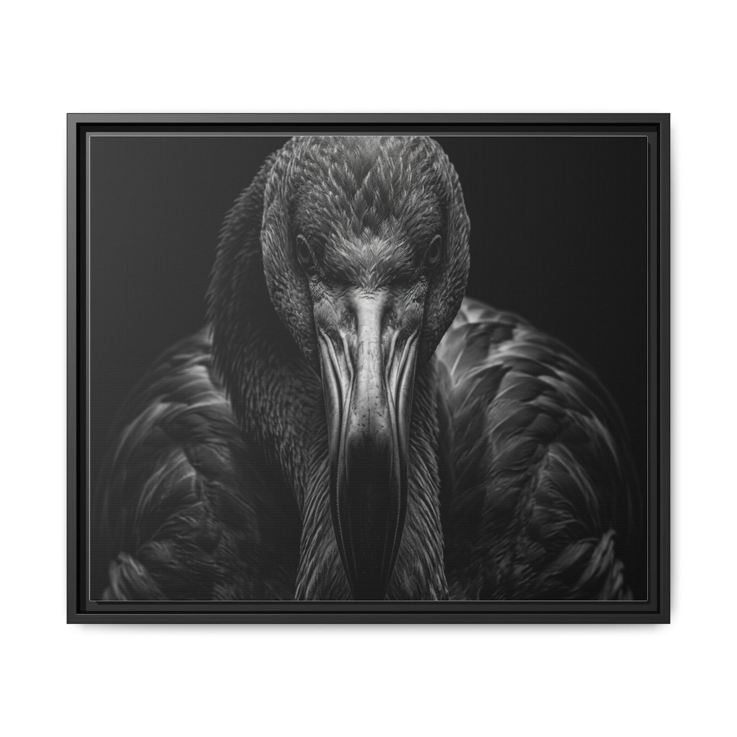 Framed Canvas Print — Flamingo In Black