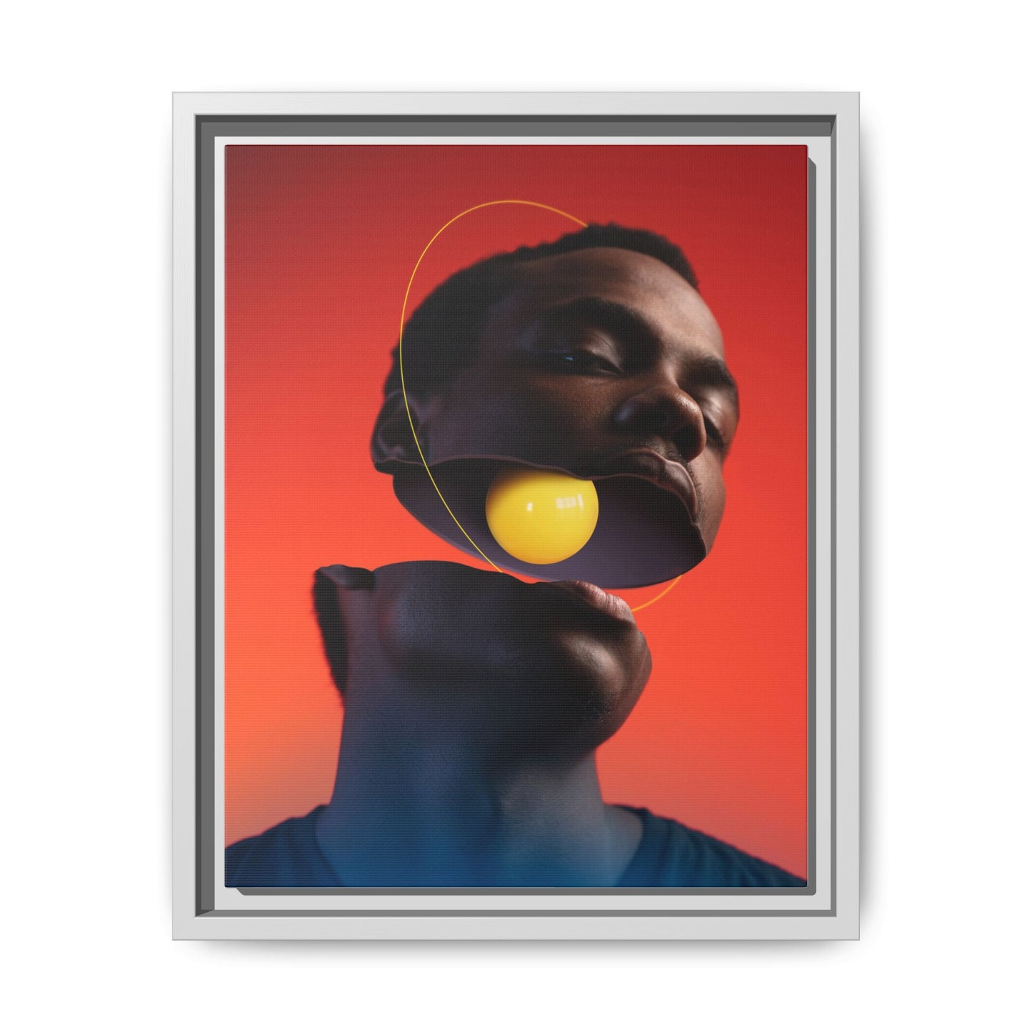 Framed Canvas Print — Floating Face With Yellow Orb