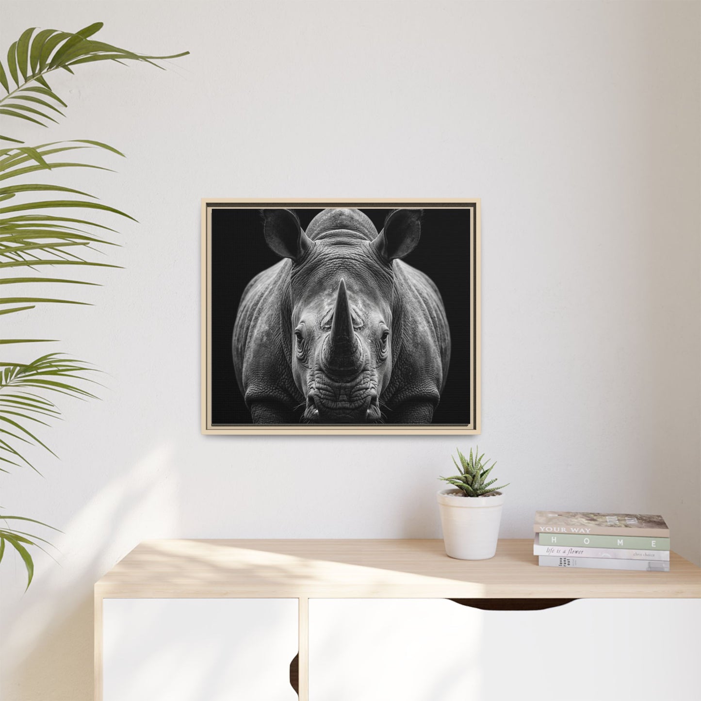 Framed Canvas Print — Rhinoceros In Black