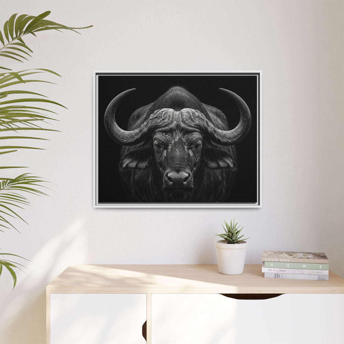 Framed Canvas Print — Cape Buffalo In Black