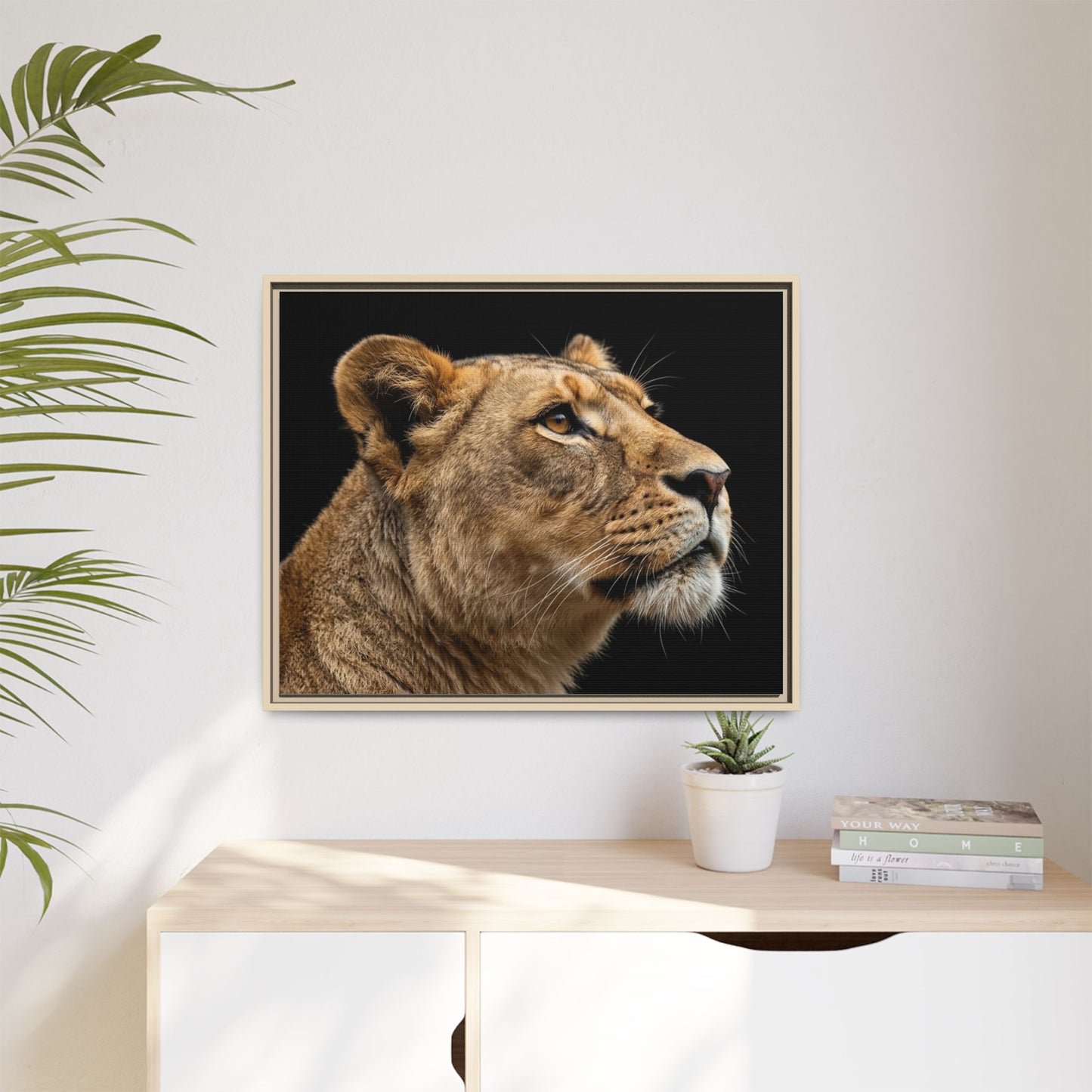Framed Canvas Print — Lioness In Colour