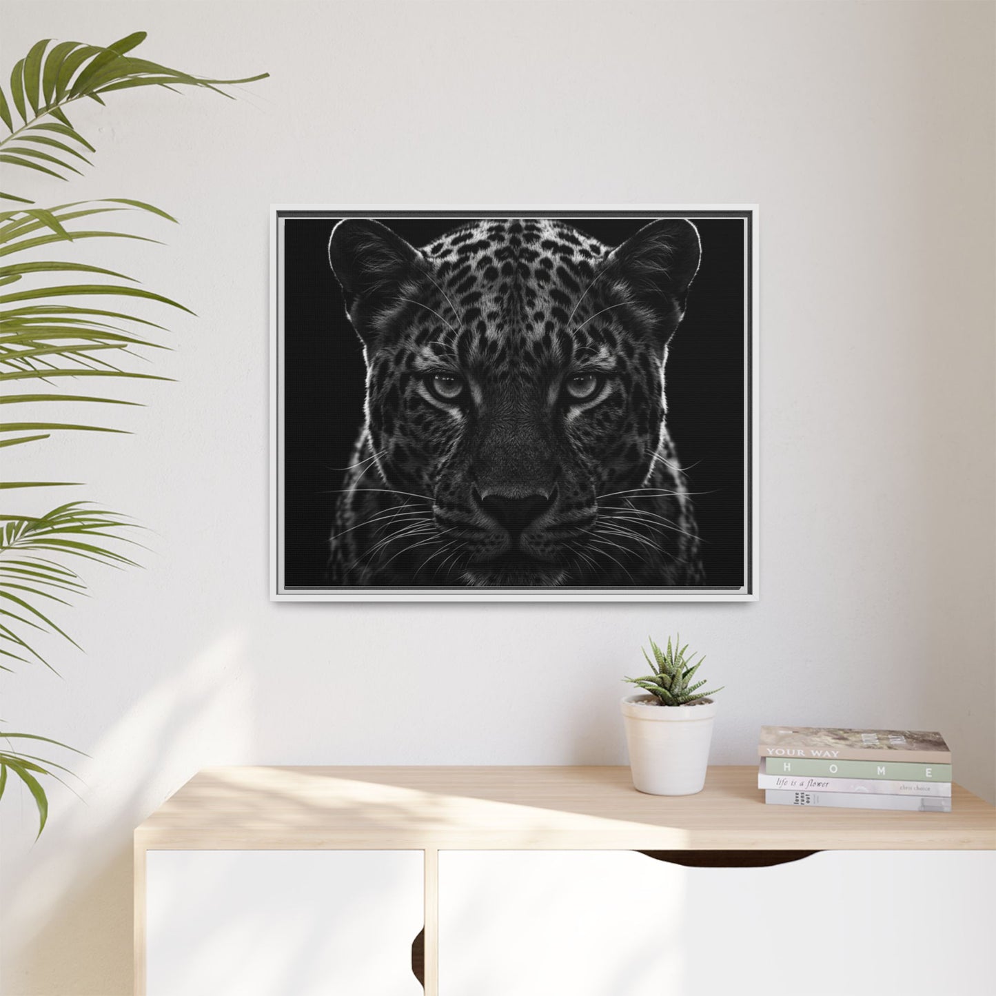 Framed Canvas Print — Leopard In Black