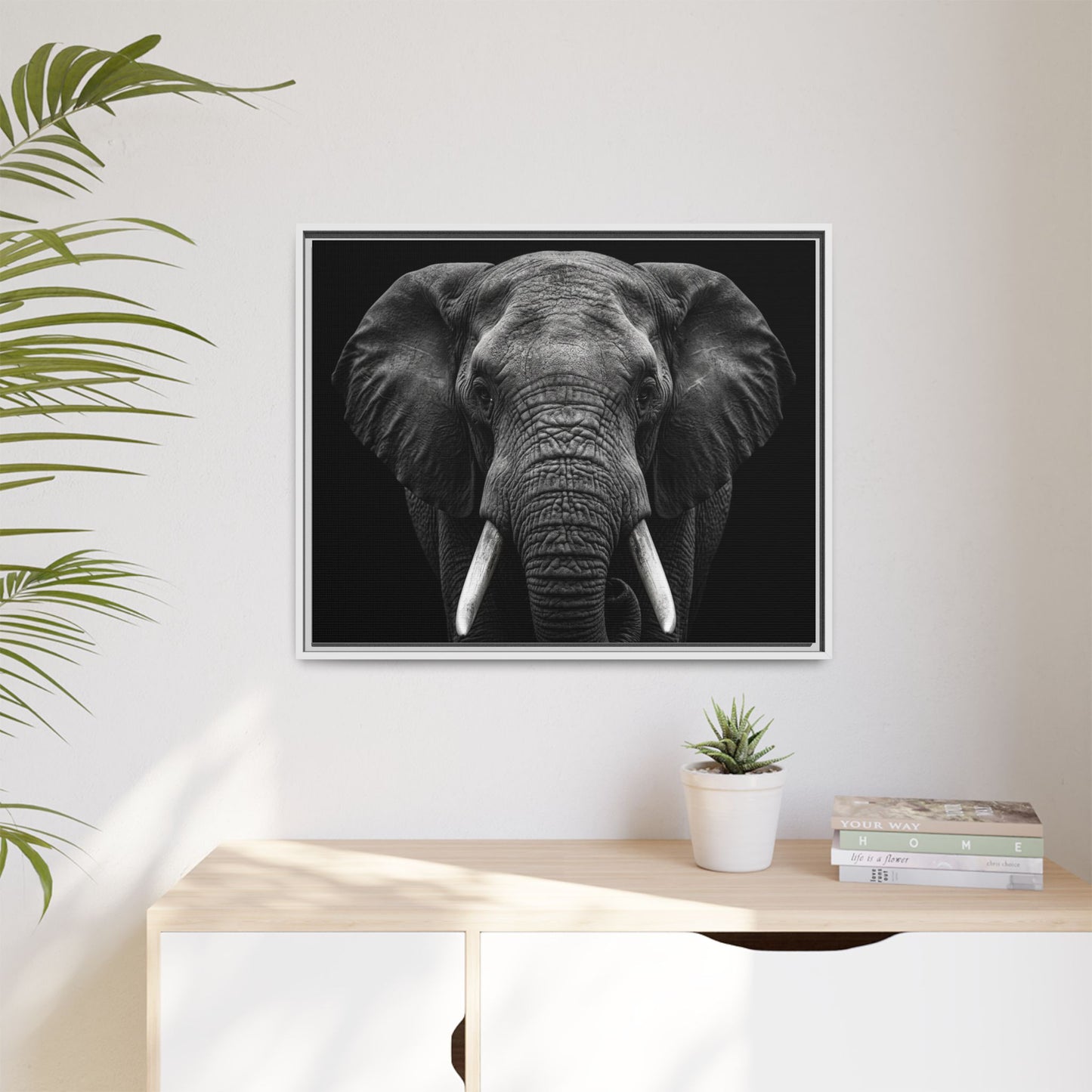 Framed Canvas Print — Elephant In Black