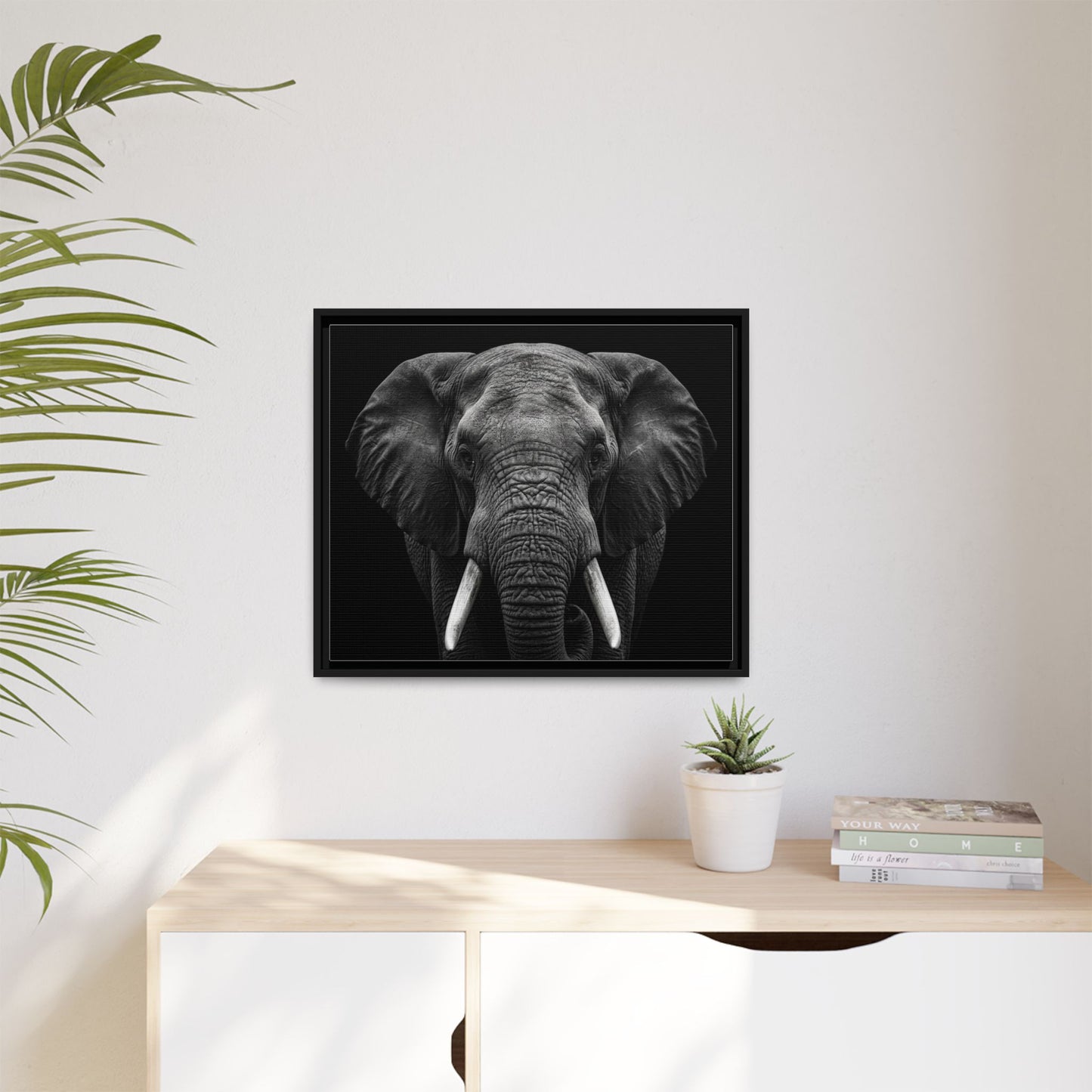 Framed Canvas Print — Elephant In Black