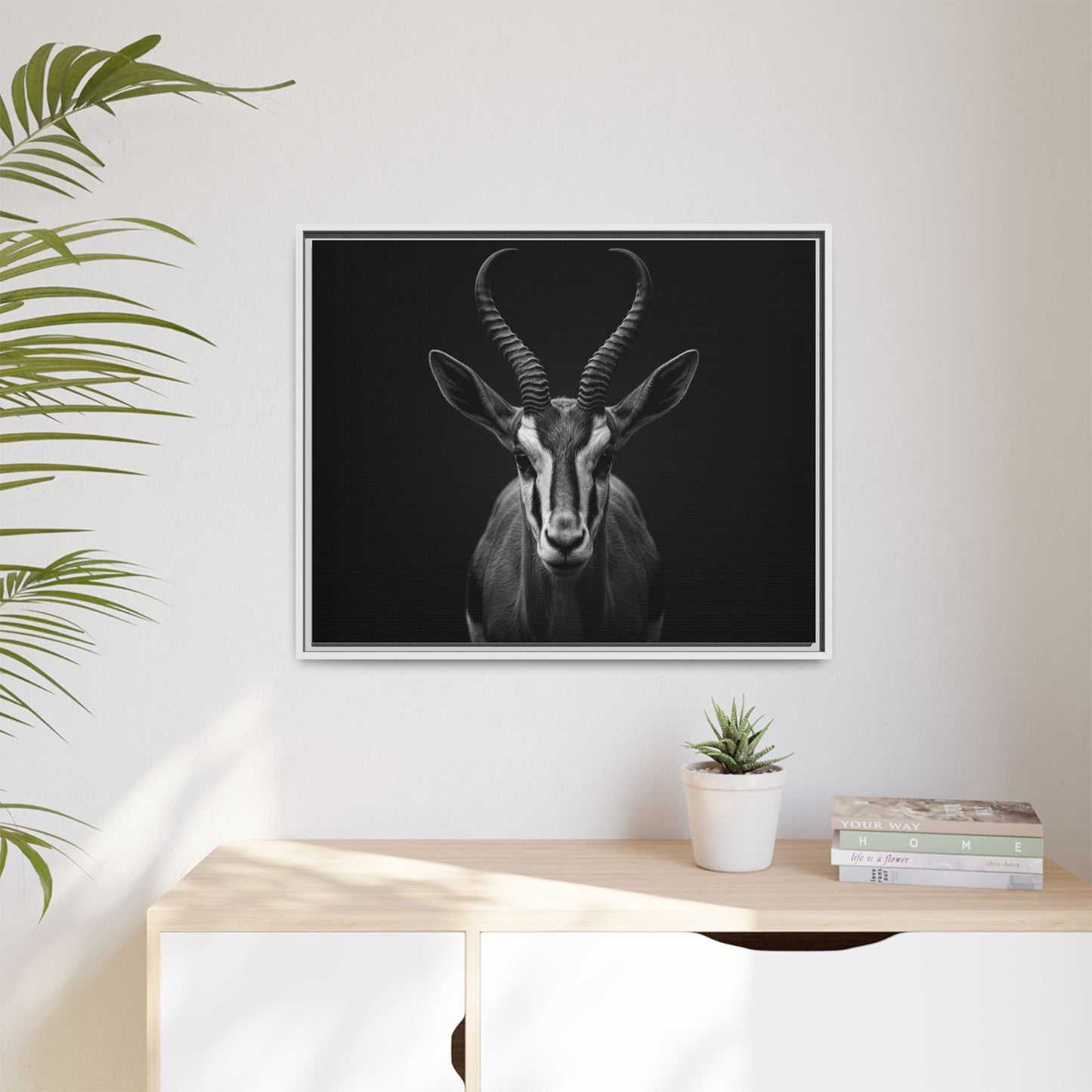 Framed Canvas Print — Springbok In Black
