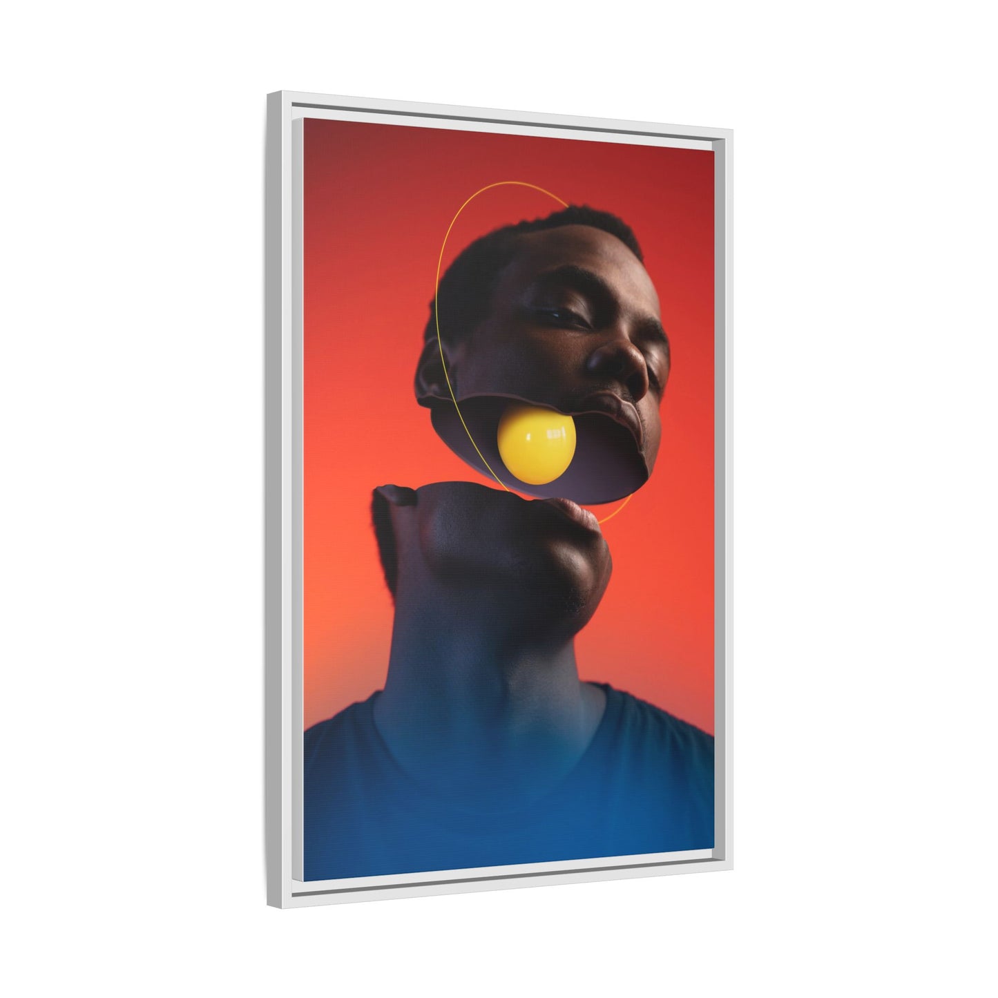 Framed Canvas Print — Floating Face With Yellow Orb