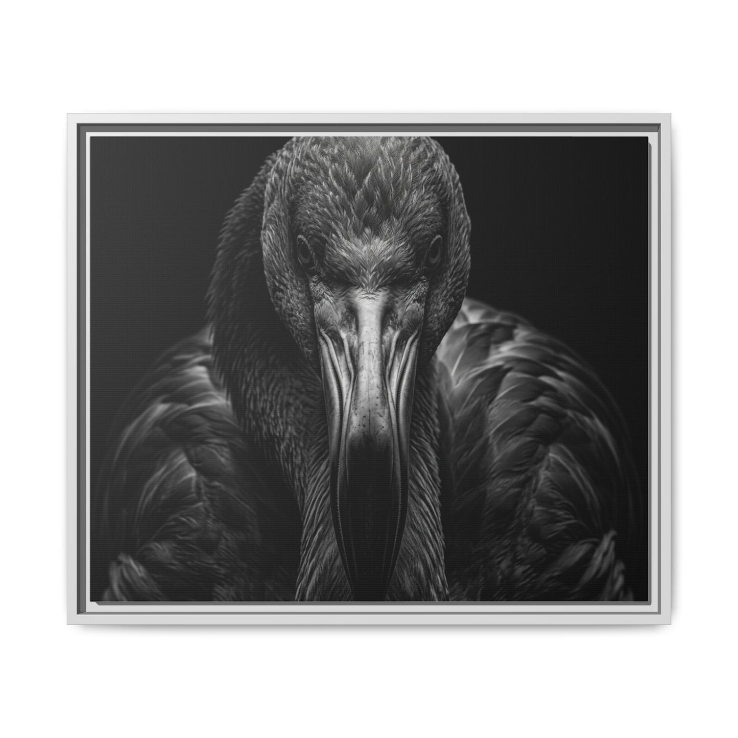 Framed Canvas Print — Flamingo In Black