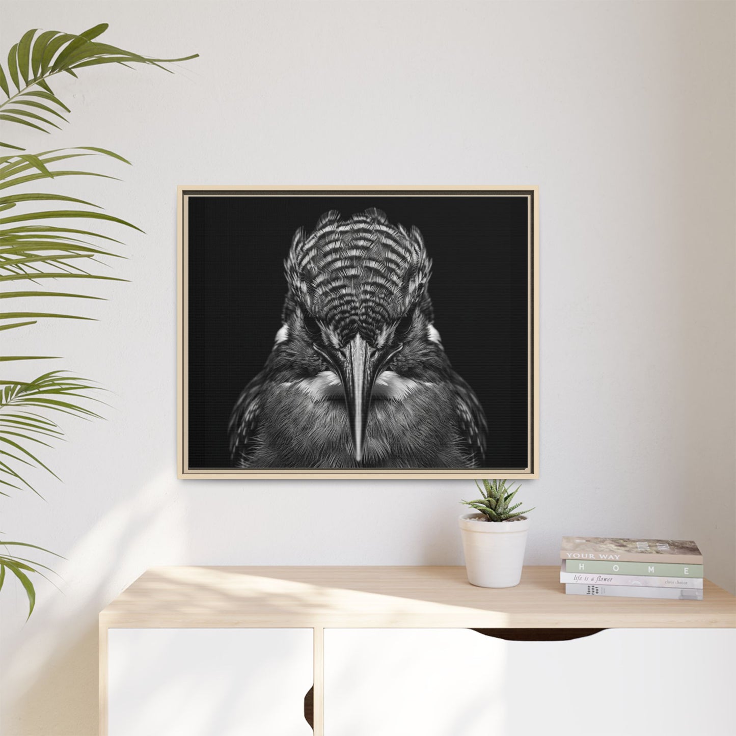 Framed Canvas Print — Malachite Kingfisher In Black