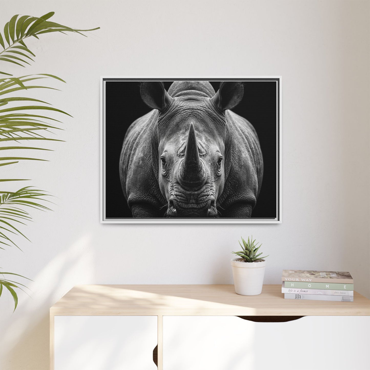 Framed Canvas Print — Rhinoceros In Black