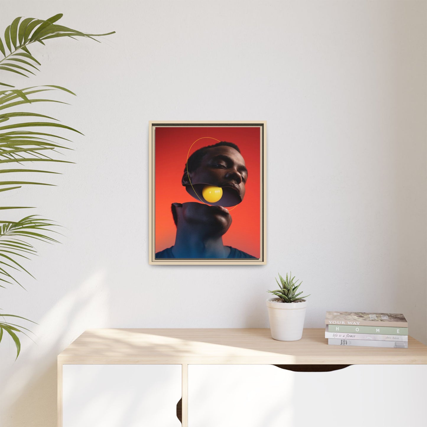 Framed Canvas Print — Floating Face With Yellow Orb