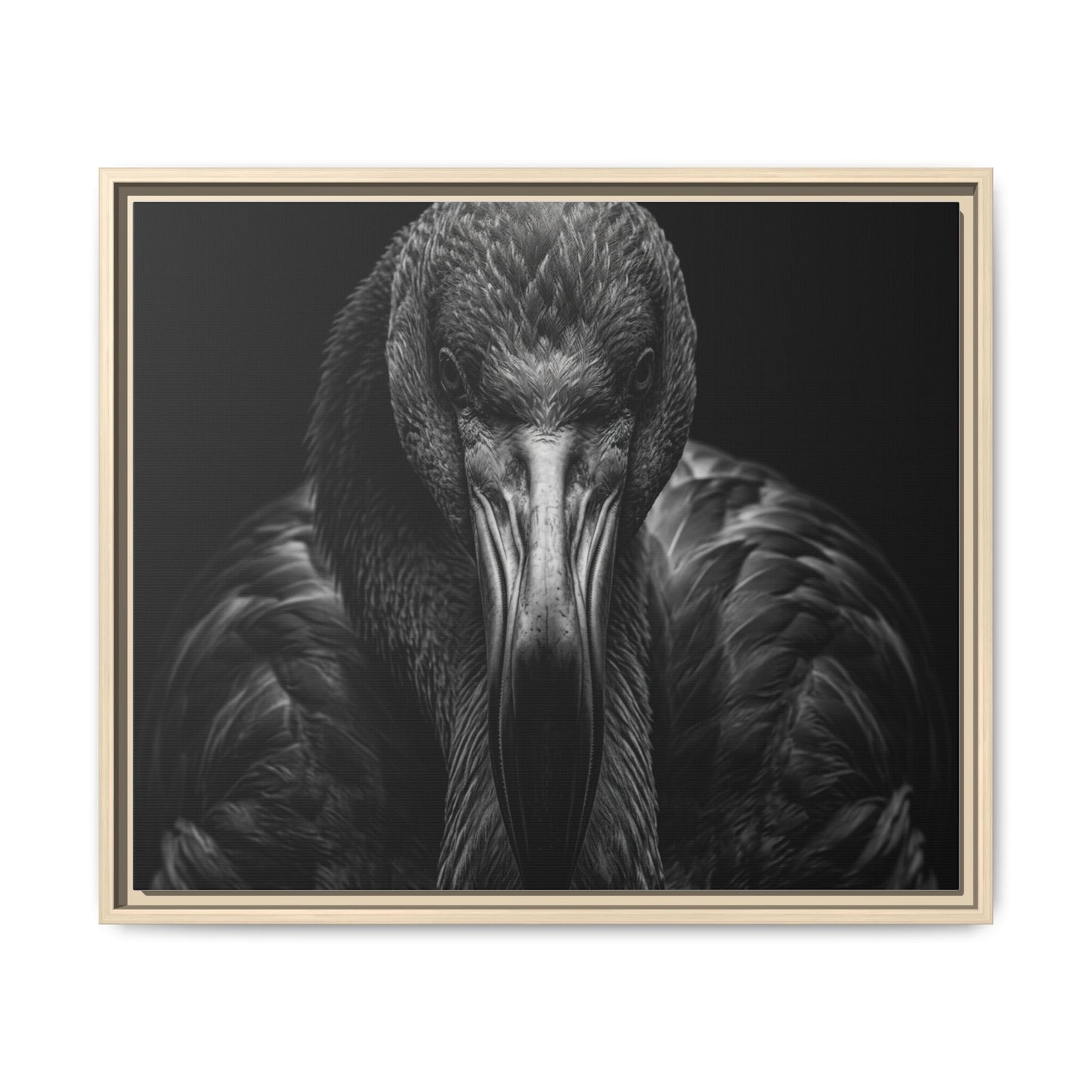 Framed Canvas Print — Flamingo In Black