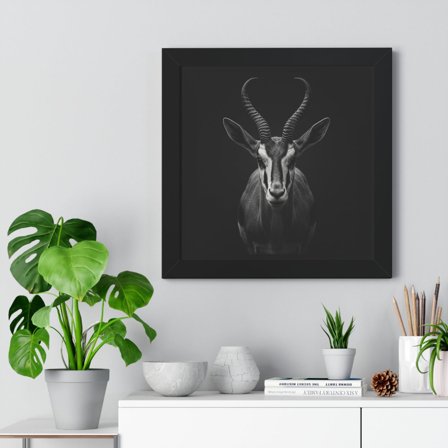 Framed Art Print – Springbok In Black