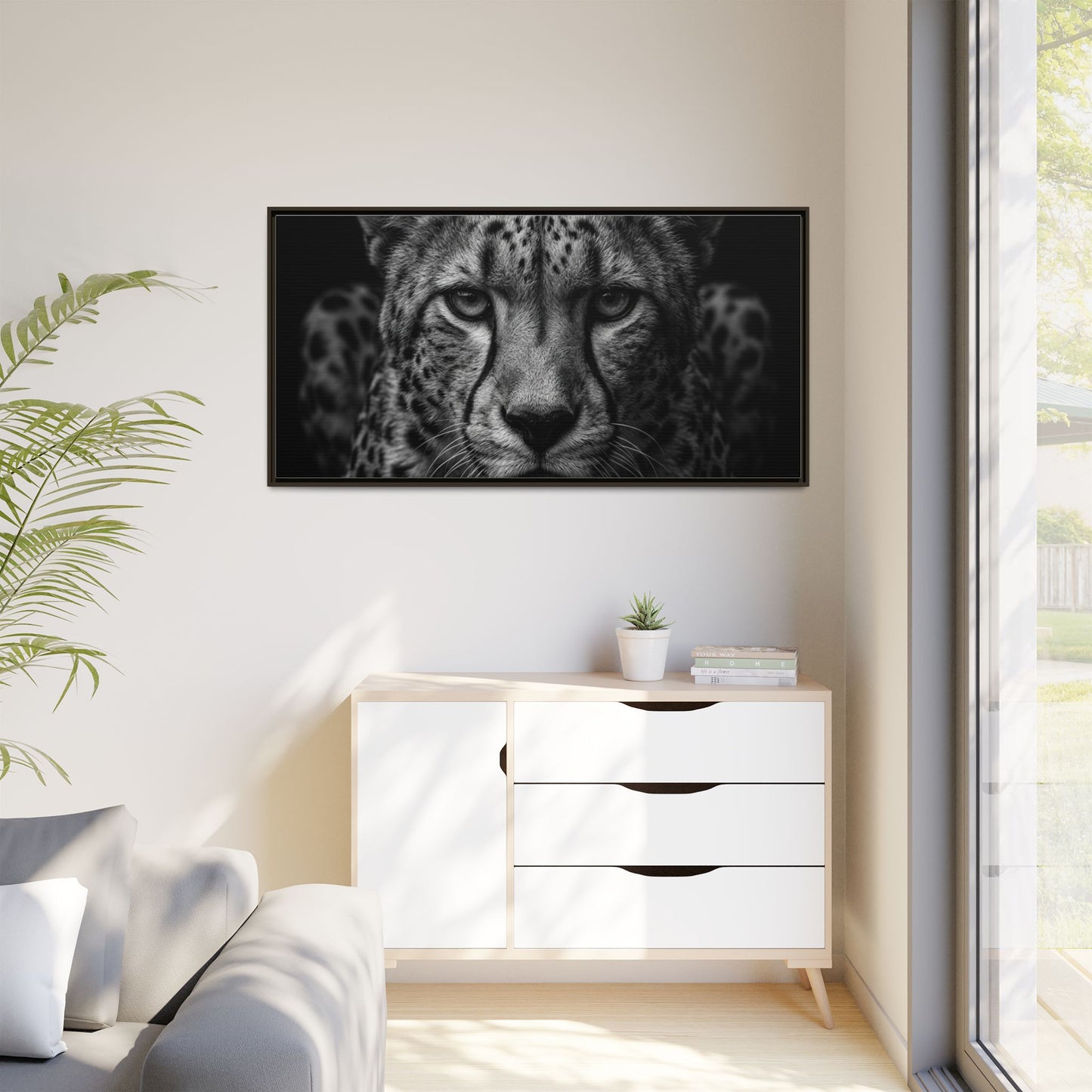 Framed Canvas Print — Cheetah In Black