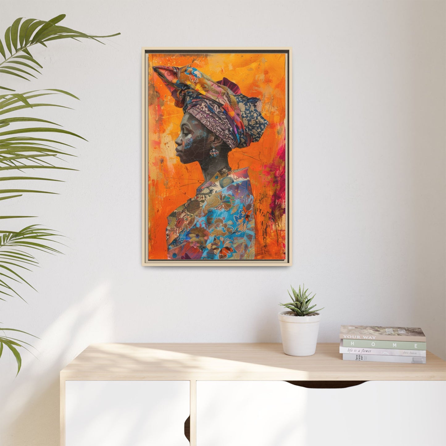 Framed Canvas Print — Woman Wearing Colourful Head Scarf