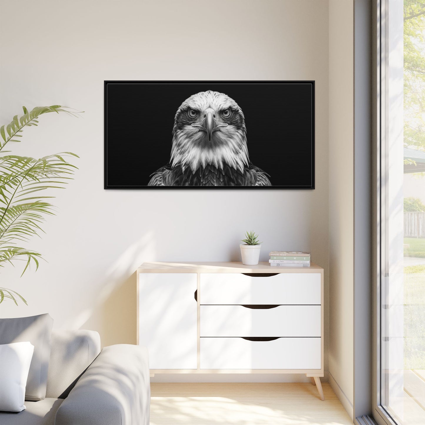 Framed Canvas Print — Fish Eagle In Black
